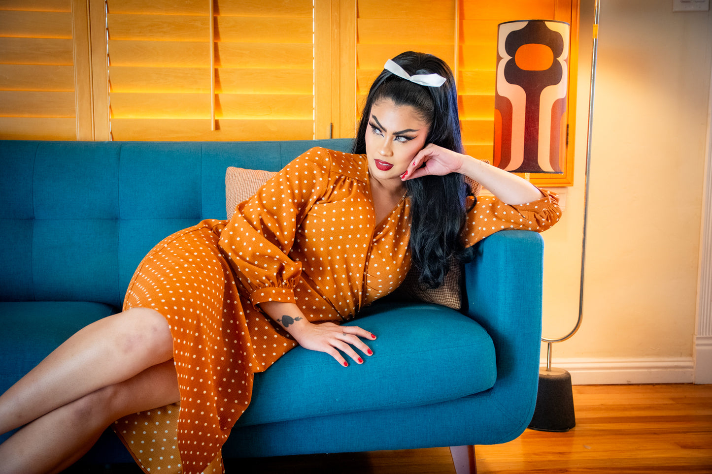 Rita Dress- Mustard Dot
