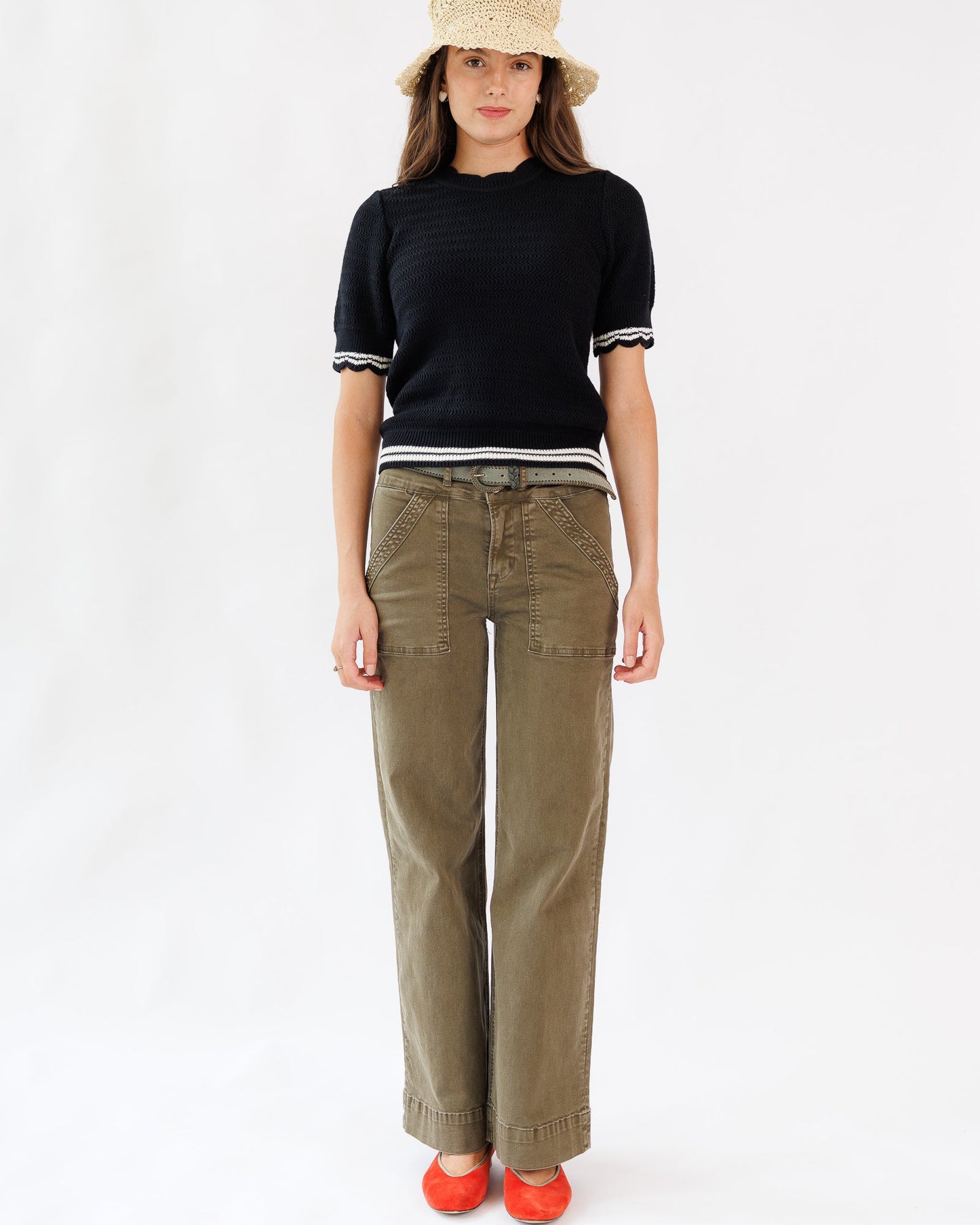 Scalloped Creneck and Sleeve Sweater Tee