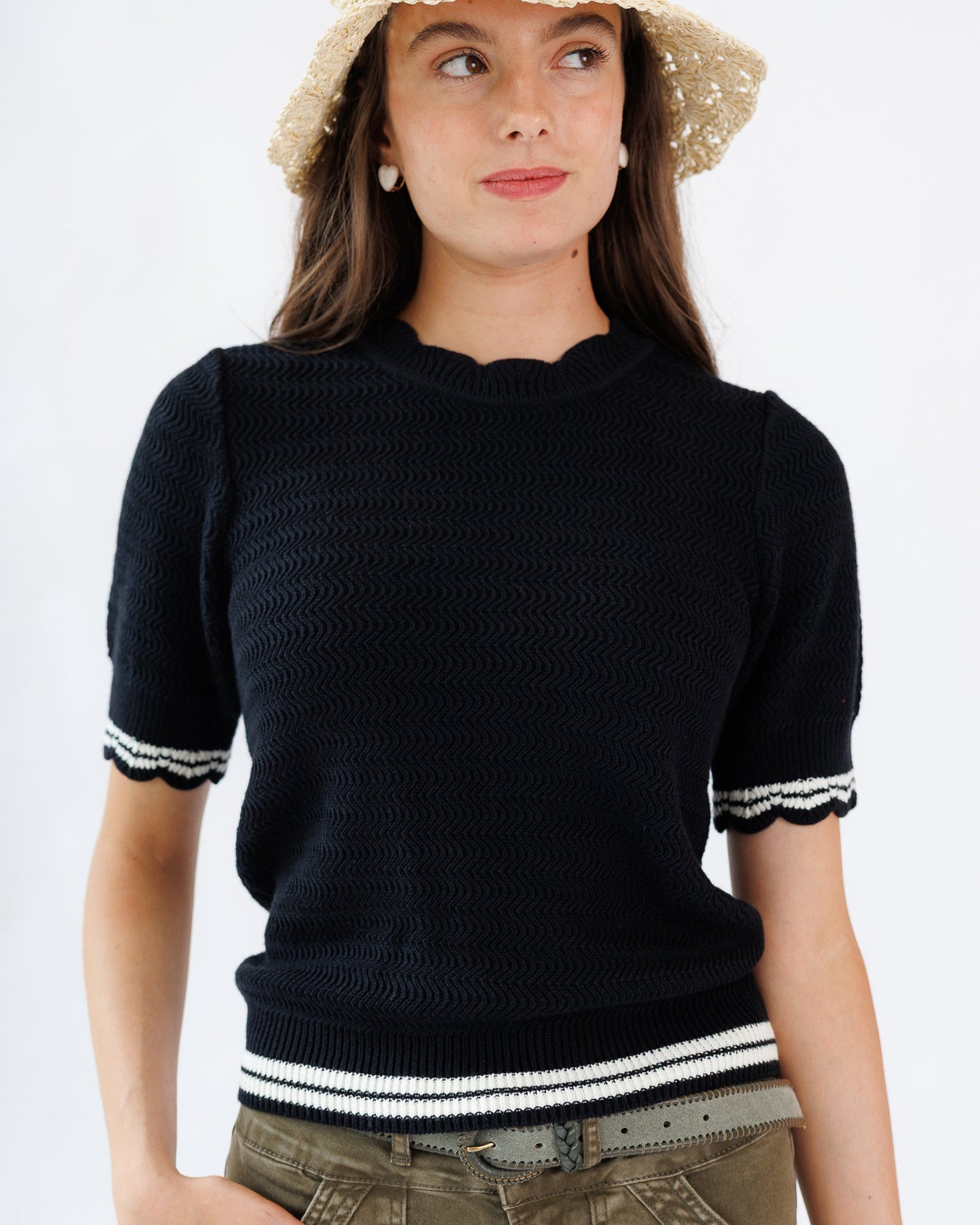 Scalloped Creneck and Sleeve Sweater Tee
