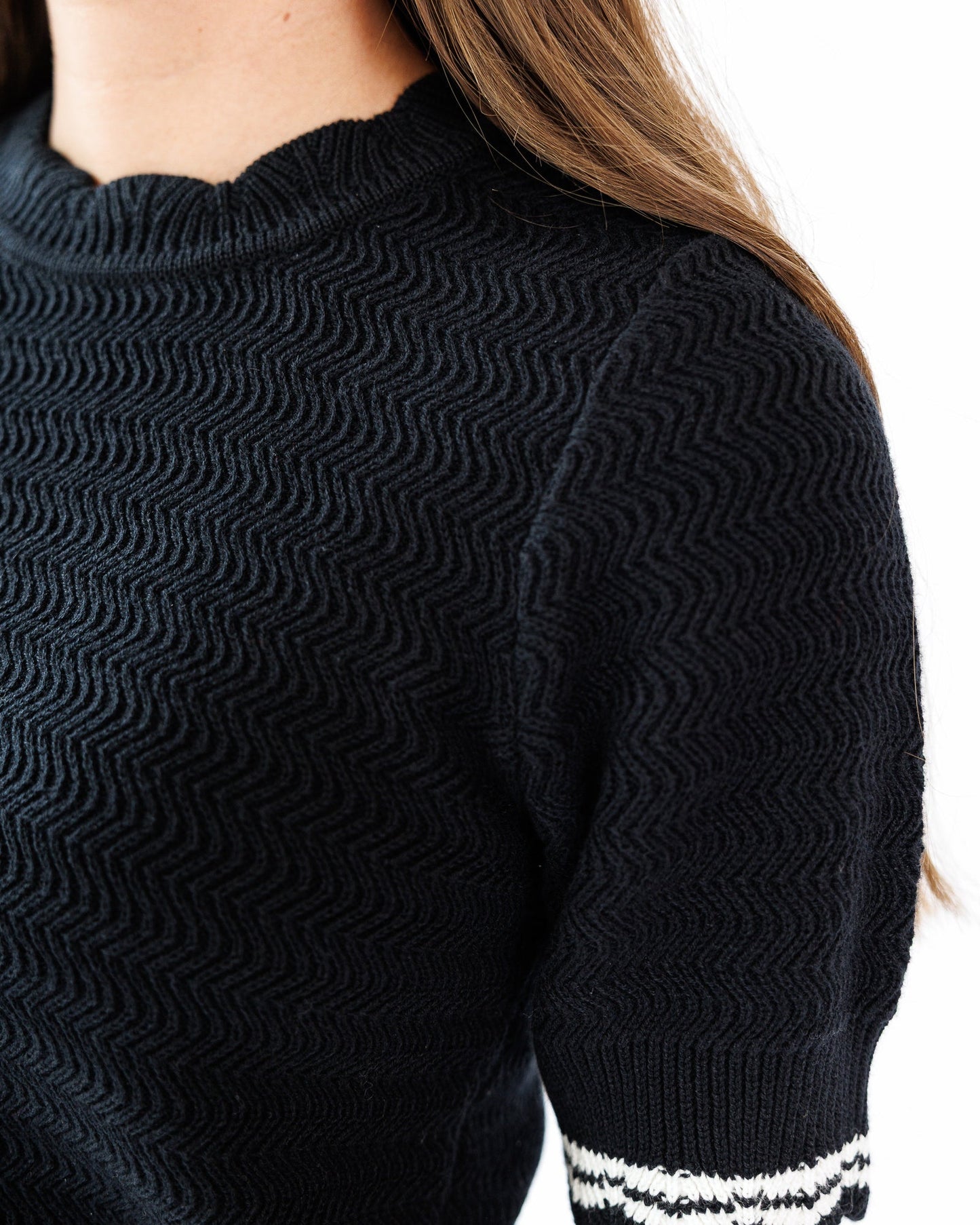 Scalloped Creneck and Sleeve Sweater Tee