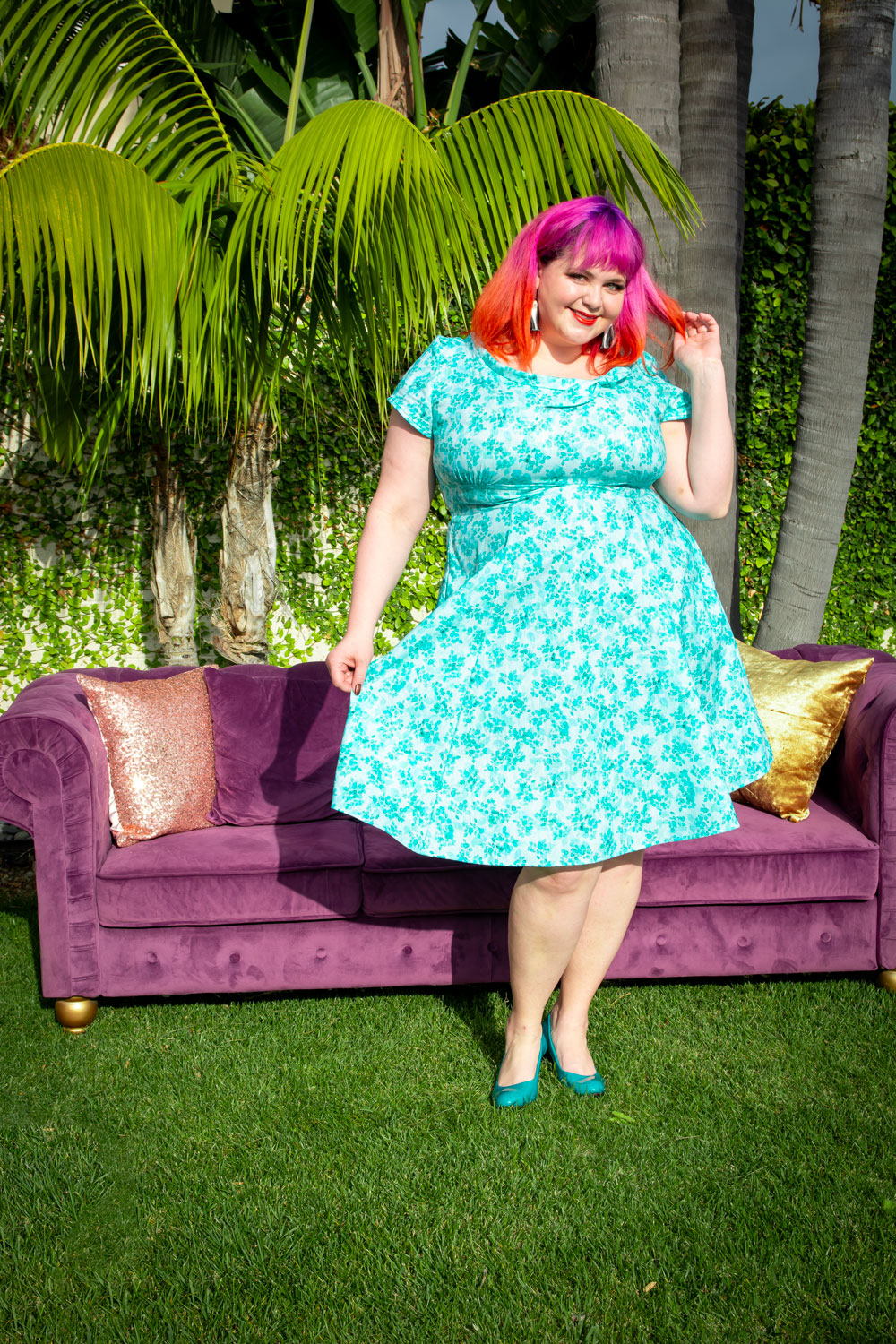 Beverly Dress- Water Blossom, Teal *sale