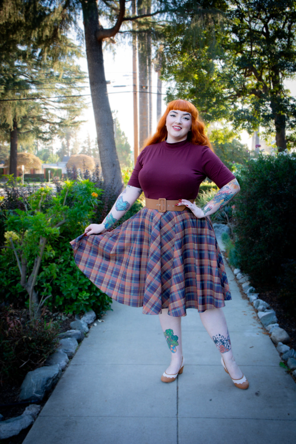 Haute Circle Skirt - Amber Plaid