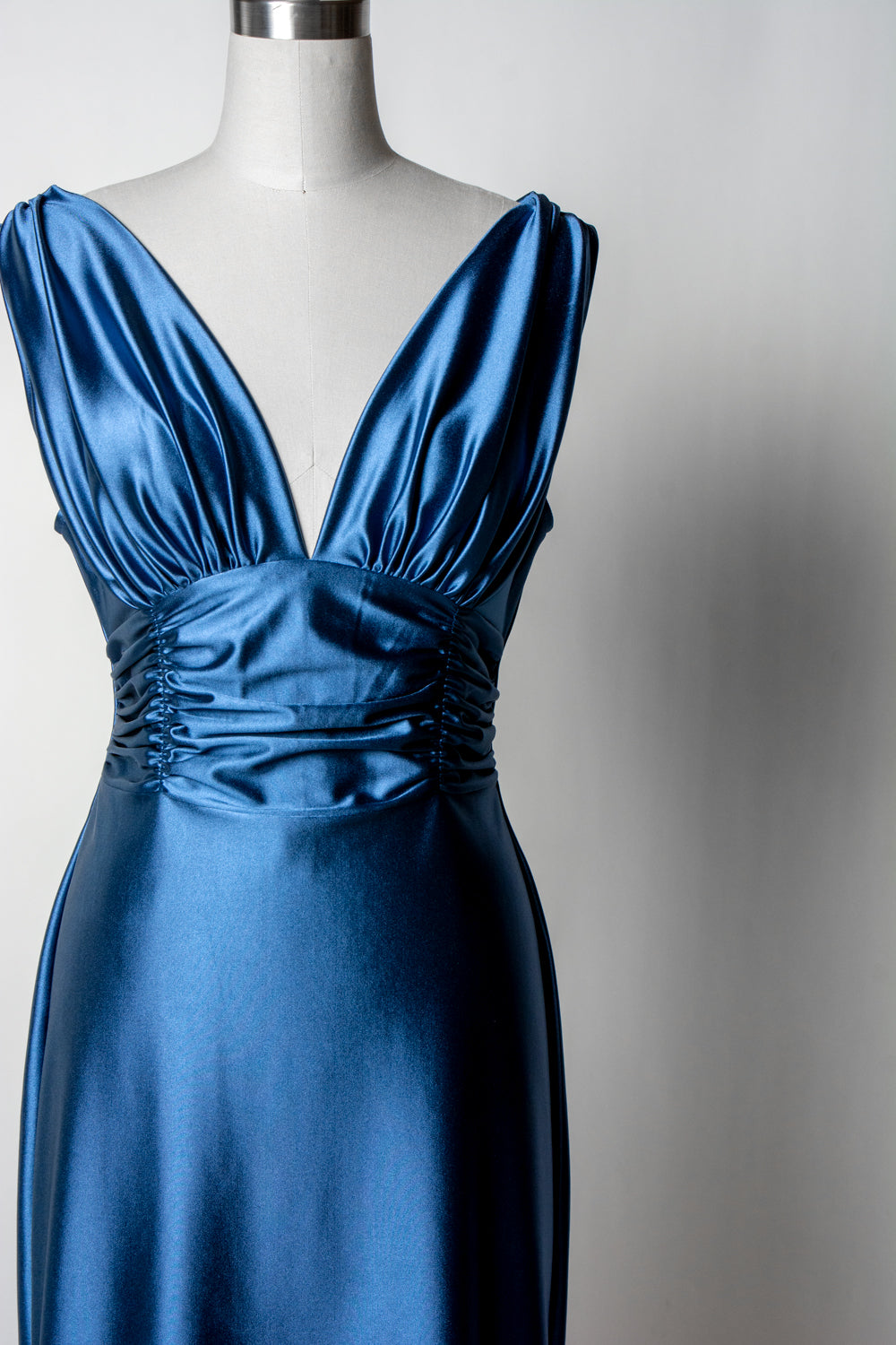 Formal Athena Gown Dress - Stretch Satin, Denim Blue