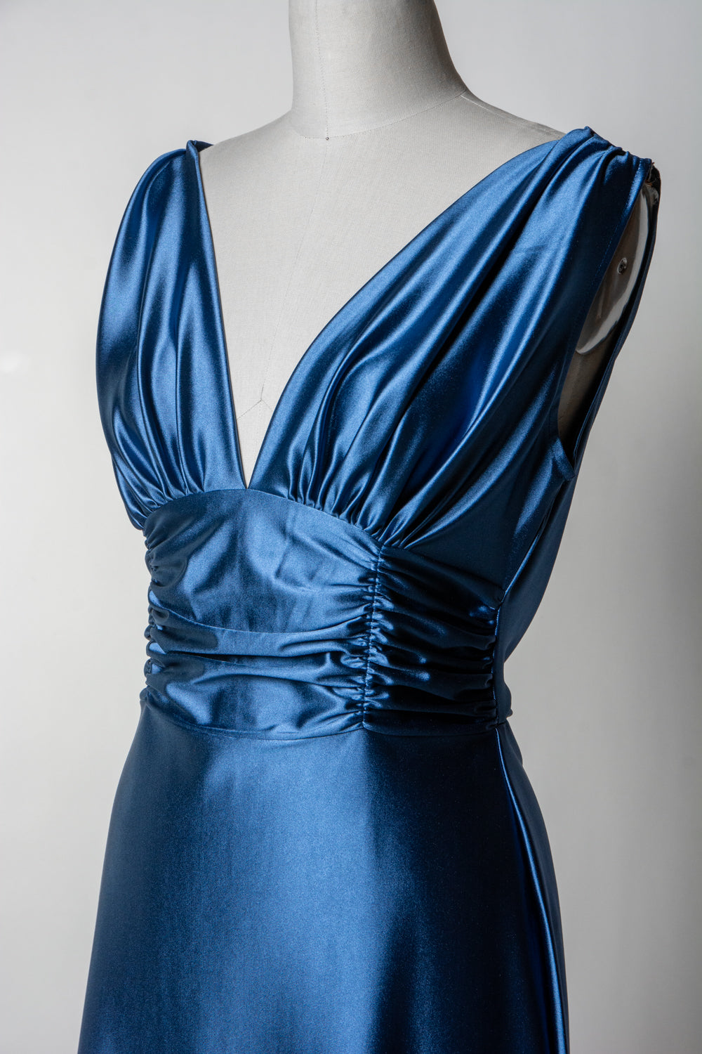Formal Athena Gown Dress - Stretch Satin, Denim Blue