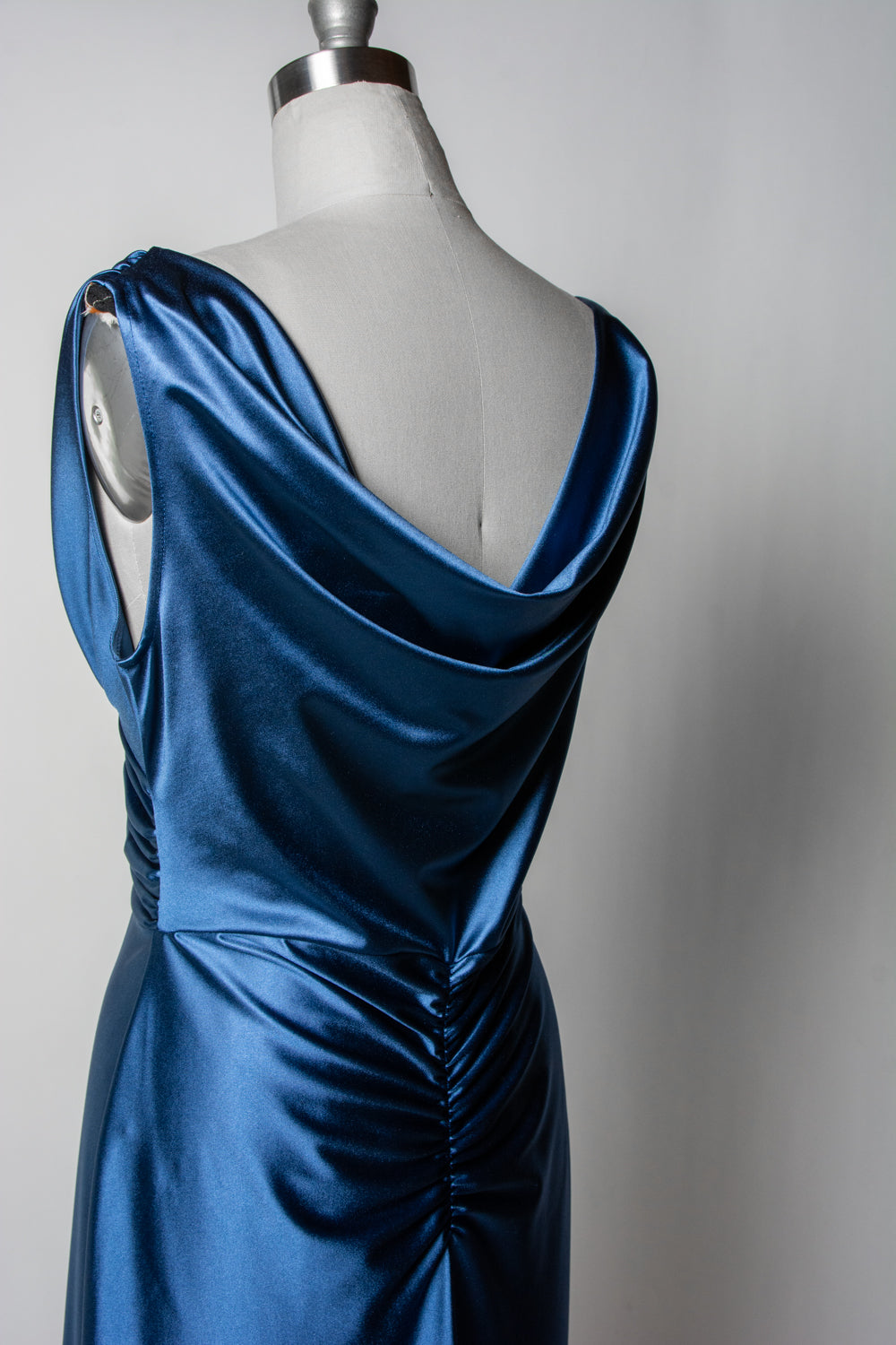 Formal Athena Gown Dress - Stretch Satin, Denim Blue