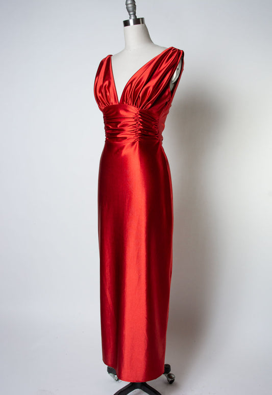 Formal Athena Gown Dress - Stretch Satin, Rust