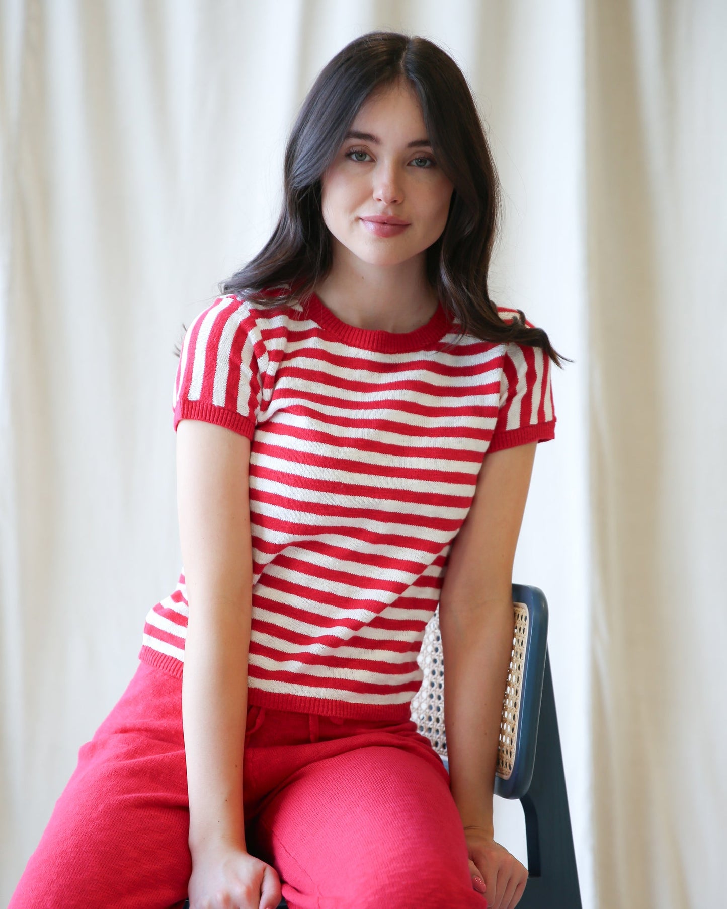 Red Striped Sweater knit Tee by Downeast - 2X *sale