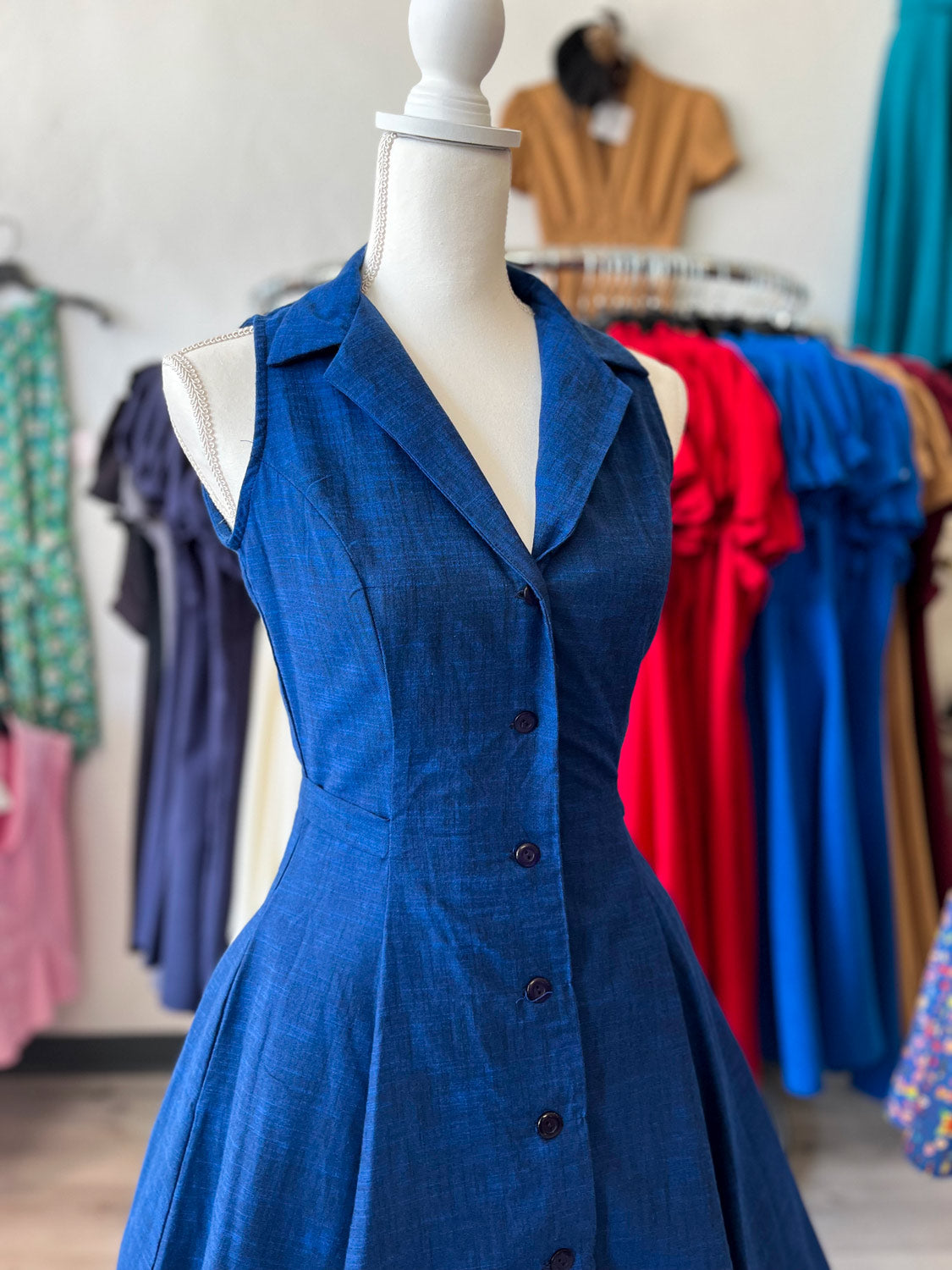 Betty Lou Dress - Linen Look, Blue