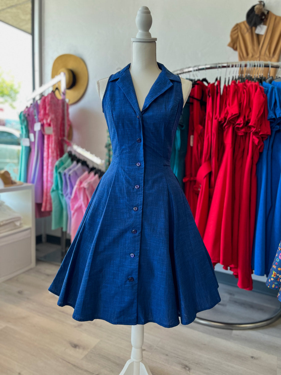 Betty Lou Dress - Linen Look, Blue
