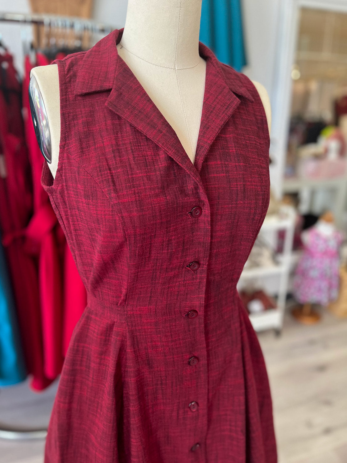 Betty Lou Dress - Linen Look, Red