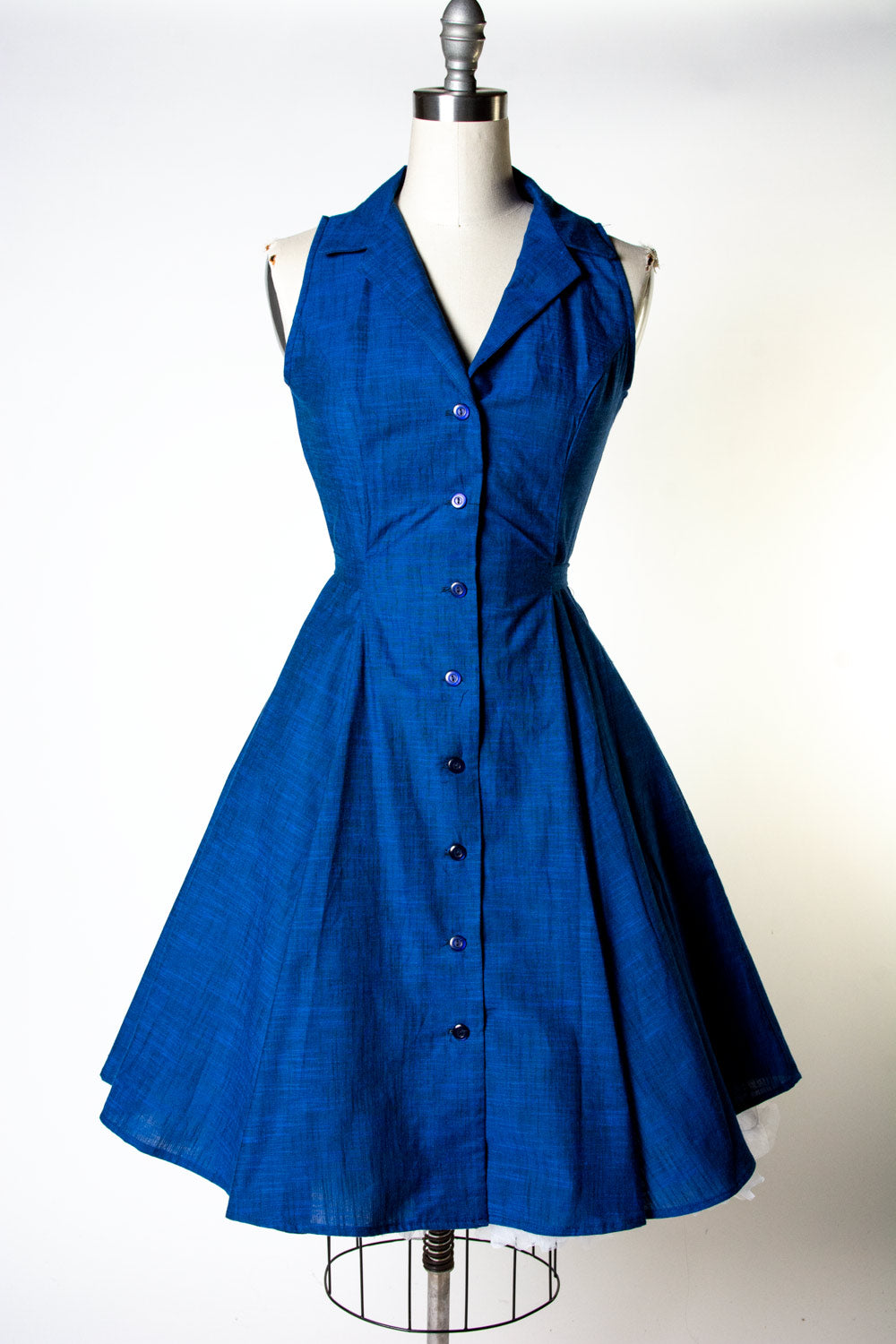 Betty Lou Dress - Linen Look, Blue