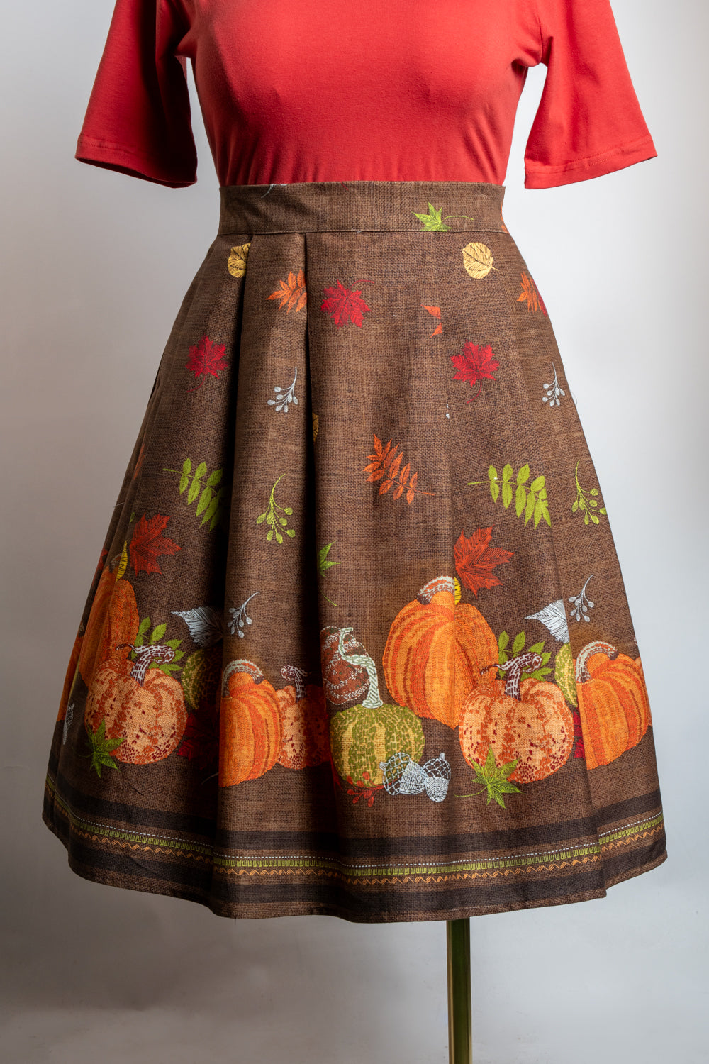 Cindy Pleated Skirt - Pumpkin Border