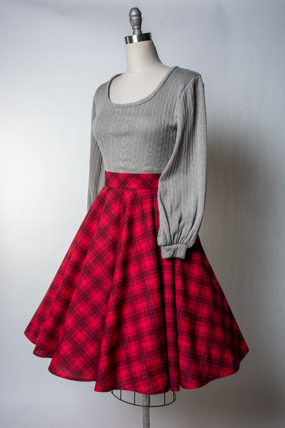 Haute Circle Skirt - Bias Plaid, Red