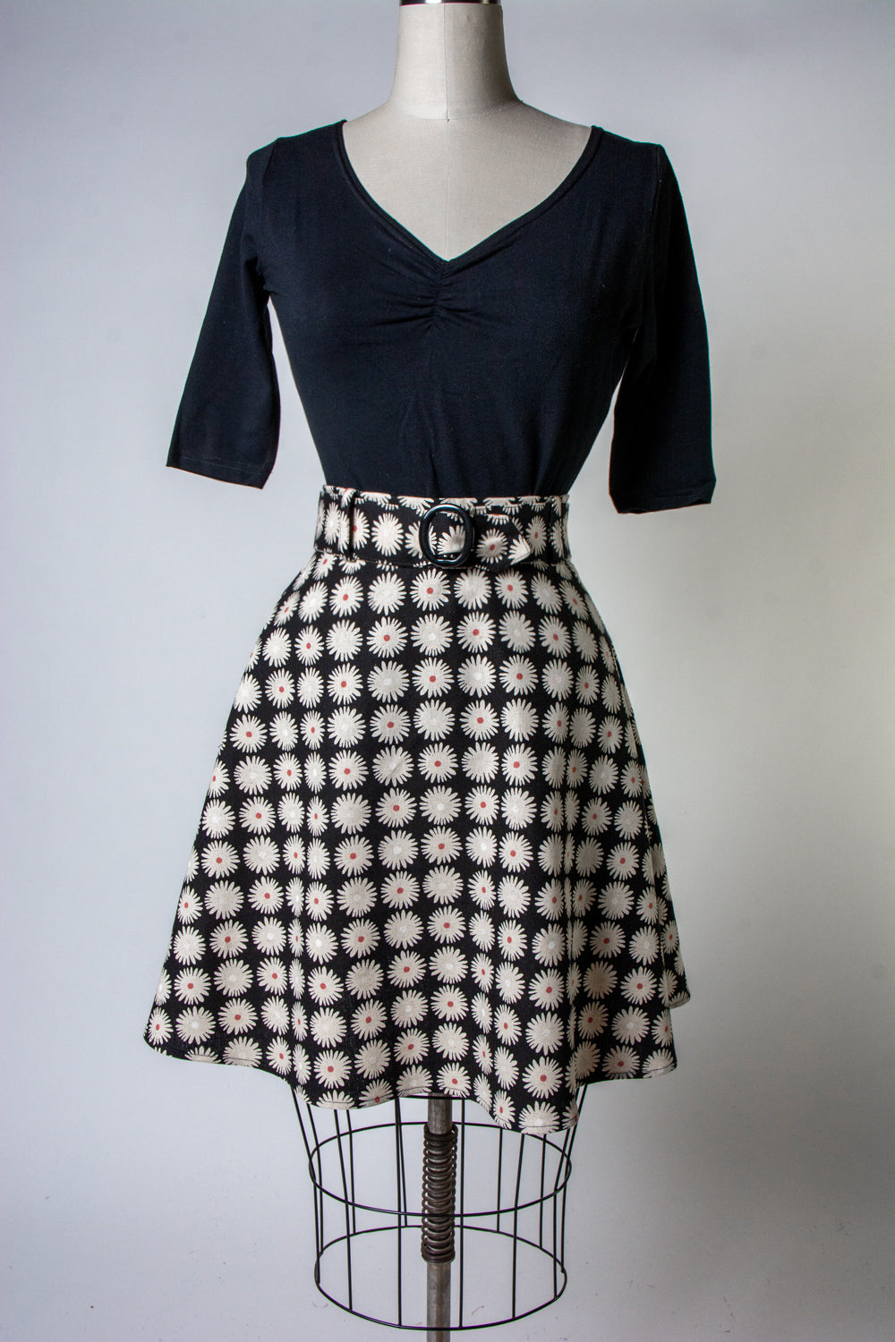 Coco Mini Skirt - Pink Dot Daisy Canvas