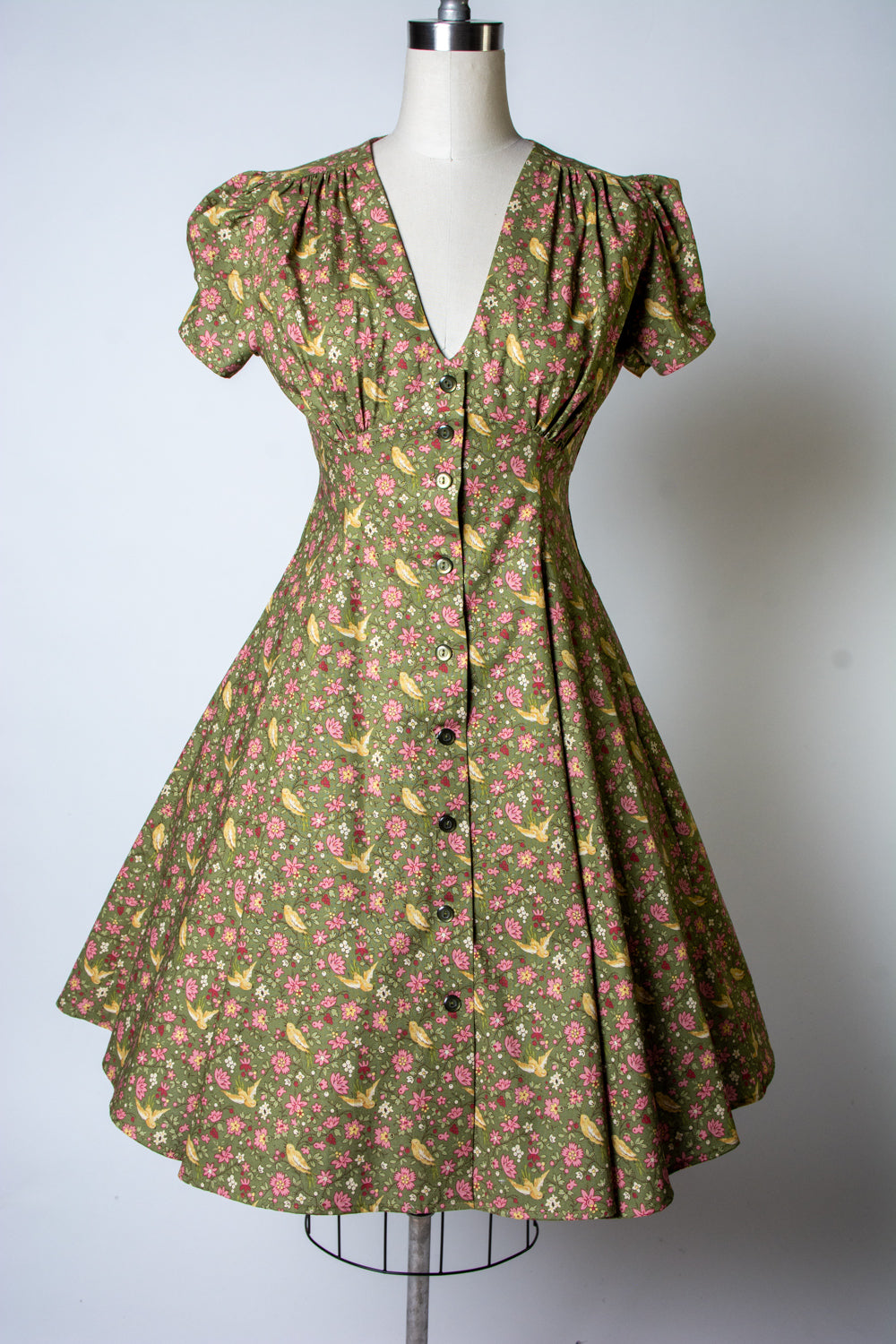 Millie Dress - Olive Birds