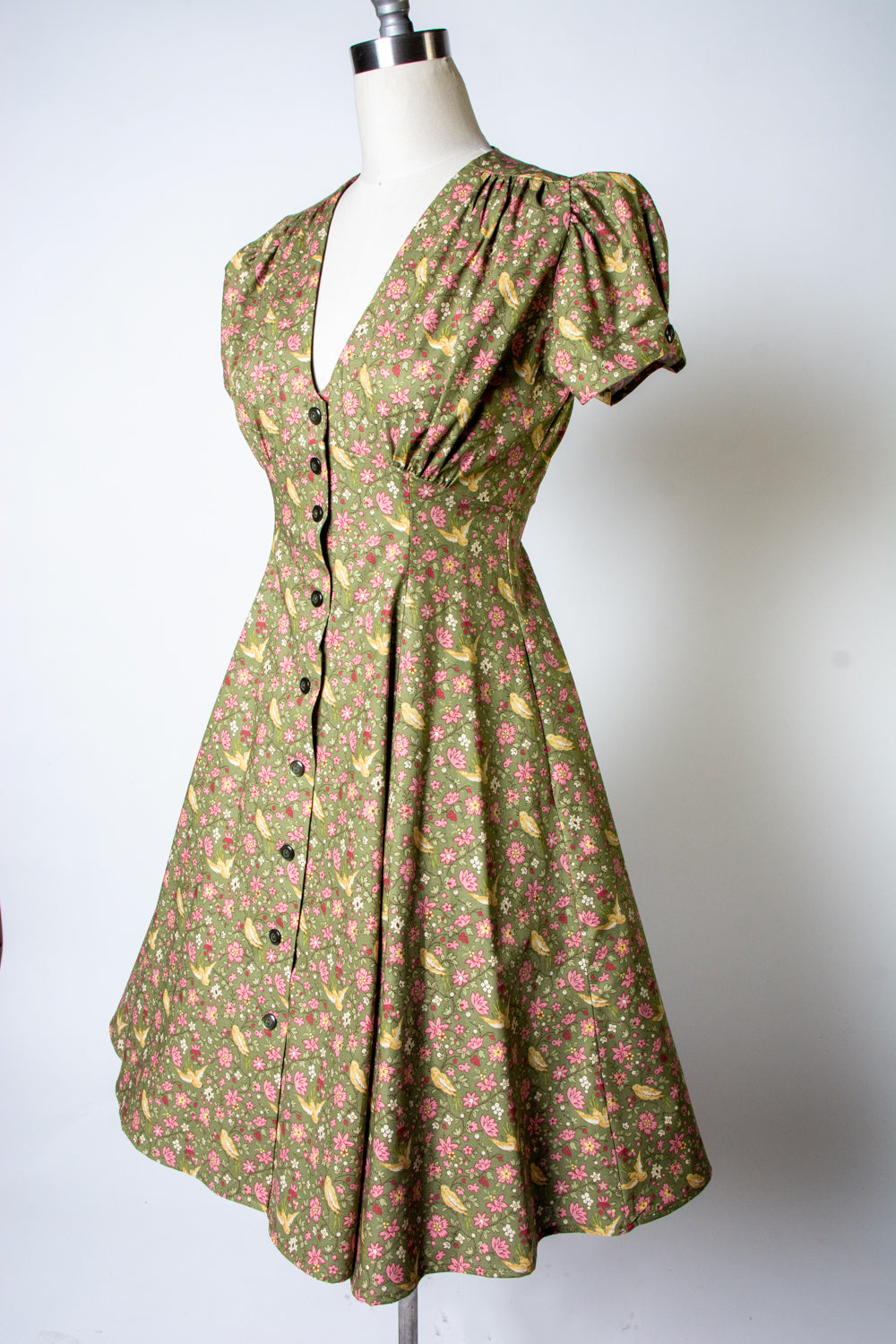 Millie Dress - Olive Birds