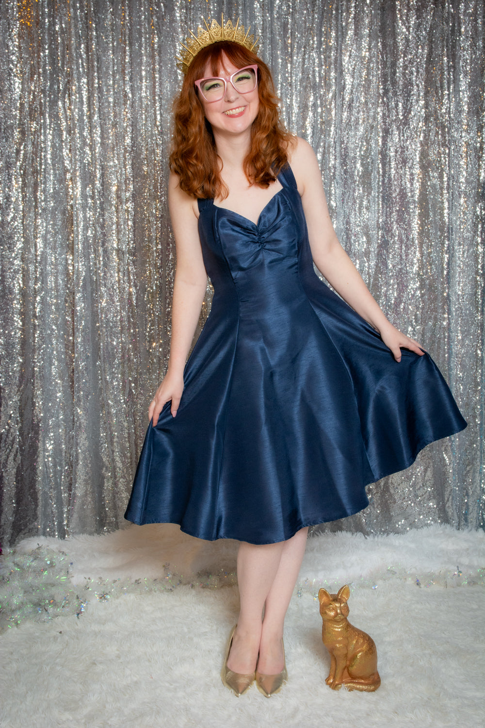 Sweetie Dress- Shantung, Navy