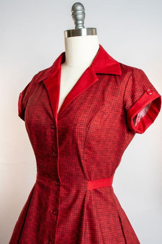 Diner Dress- Mini Houndstooth, Red
