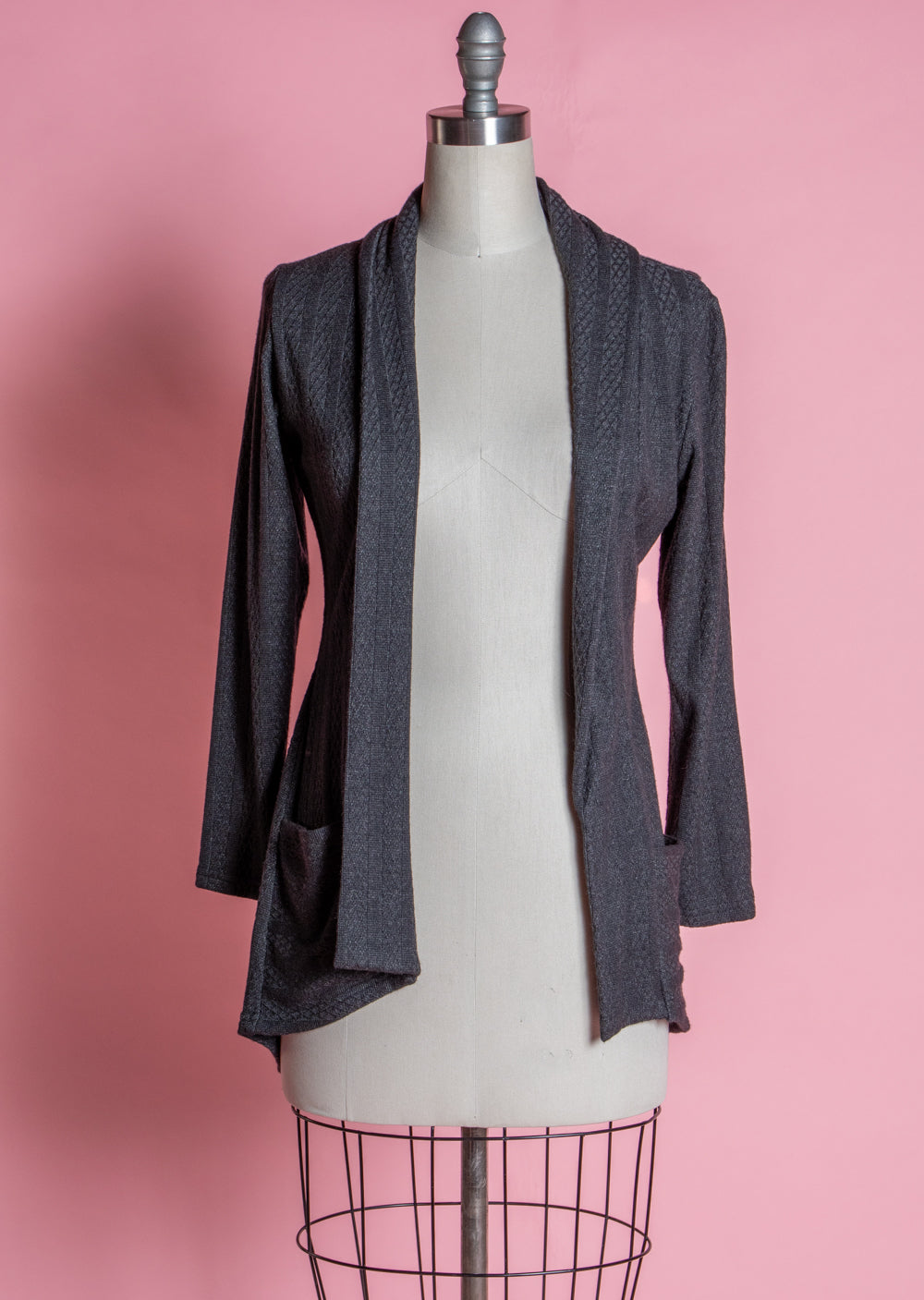 Dreamy Duster - Pointelle Cable Knit, Heathered Black