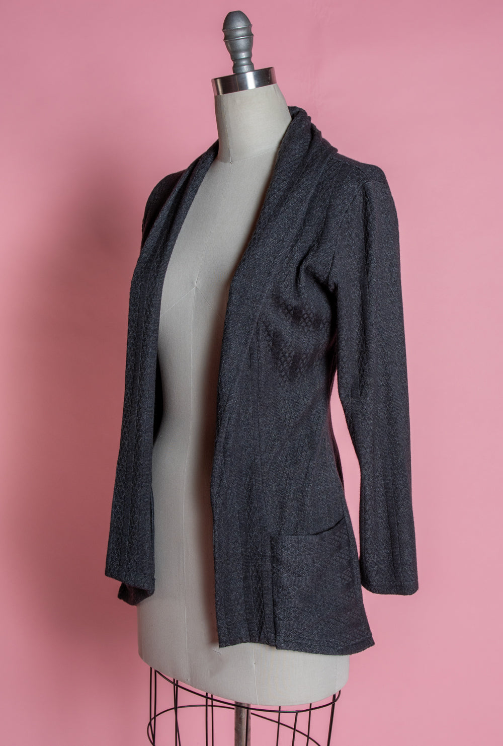 Dreamy Duster - Pointelle Cable Knit, Heathered Black