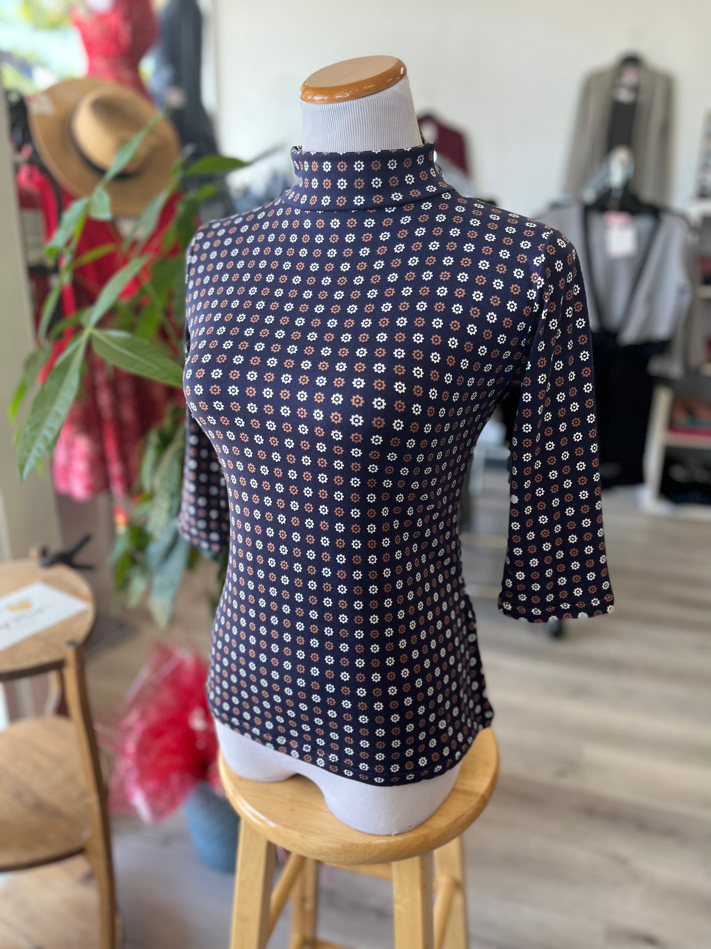 Denise Top 3/4 Sleeve - Cafe Fleur Dot