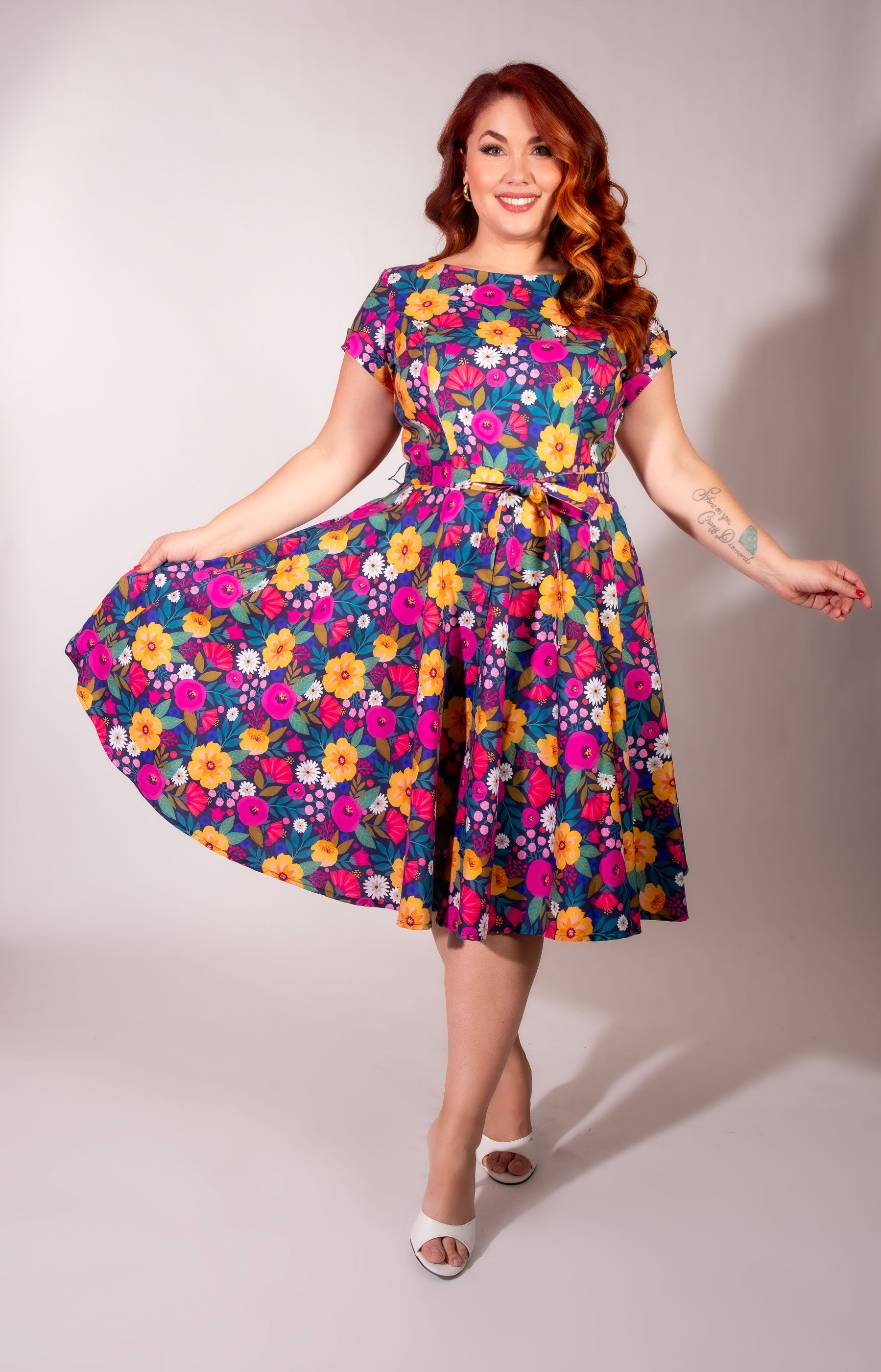 Melody Dress- Gloria's Garden, Navy  Heart of Haute