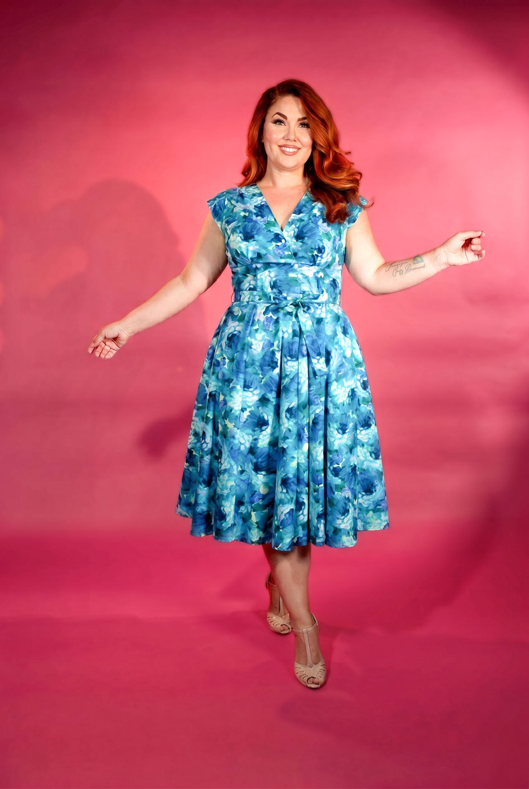 Milan Dress - Painted Roses, Azure Heart of Haute Milan Dress - Painted Roses, Azure Heart of Haute