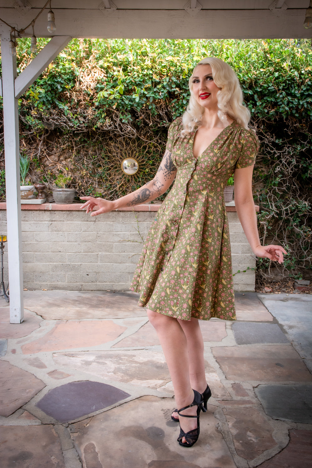 Millie Dress - Olive Birds