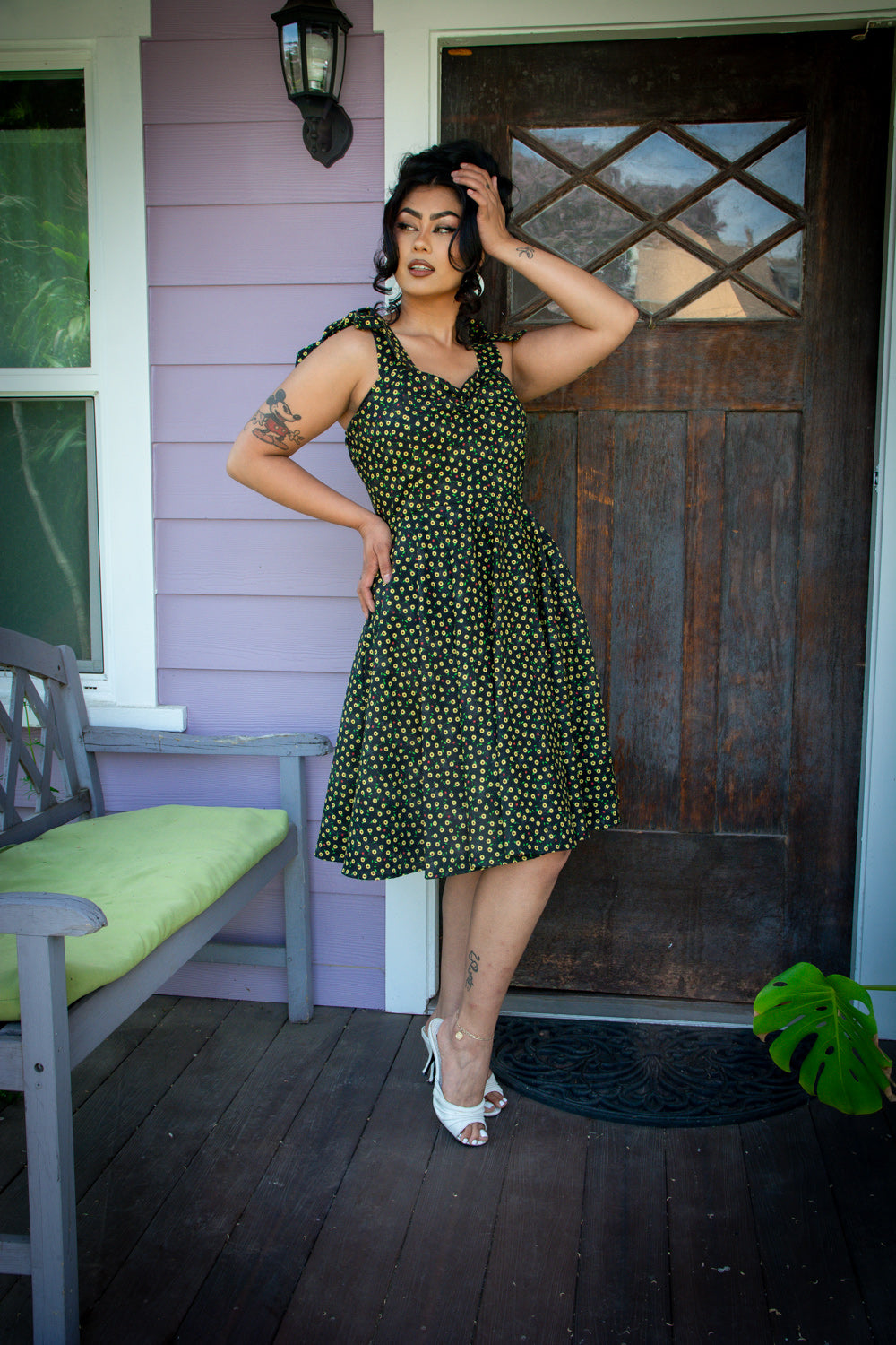 Sarah Swing Dress- Ditsy Lady Bug, Black