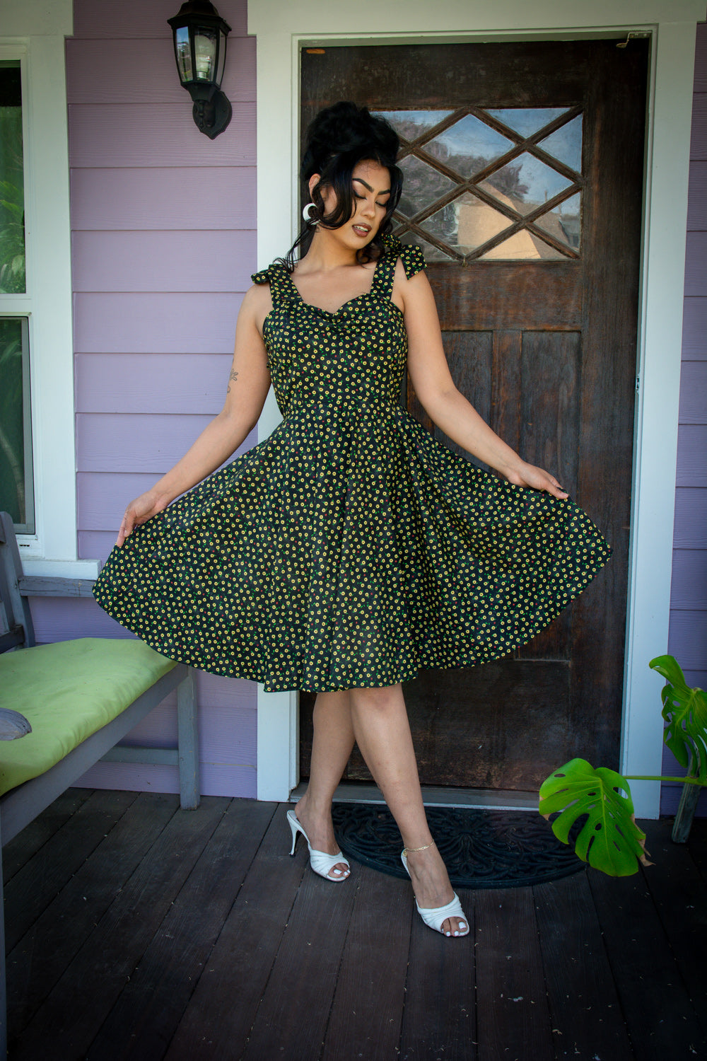 Sarah Swing Dress- Ditsy Lady Bug, Black