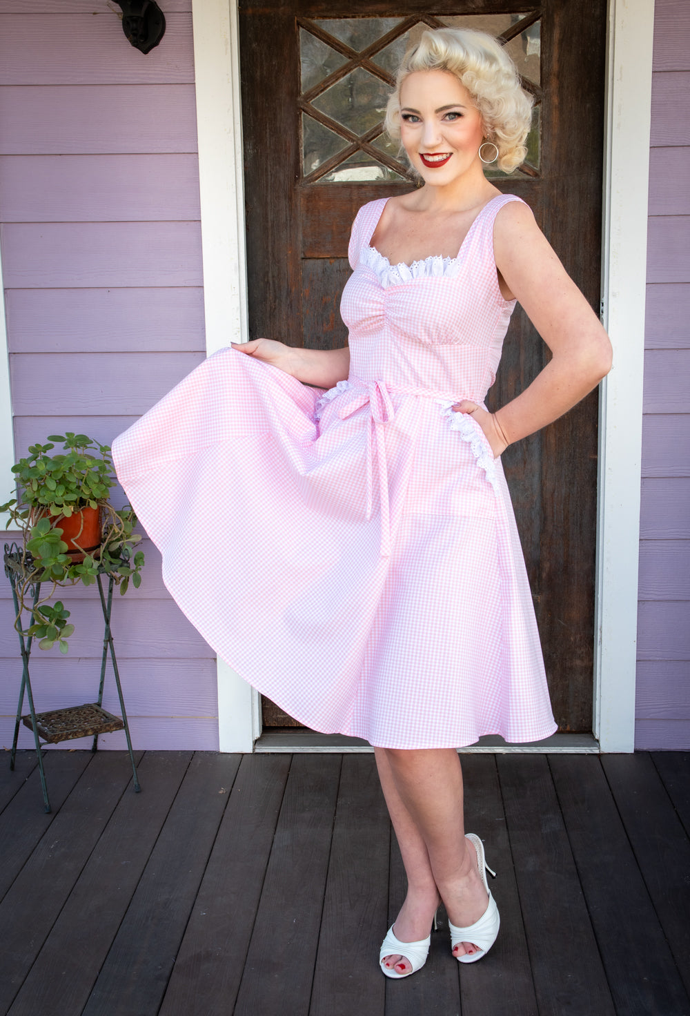 pink eyelet dress Sadie Dress- Pink Gingham w/ Eyelet Trim *sale – Heart of Haute