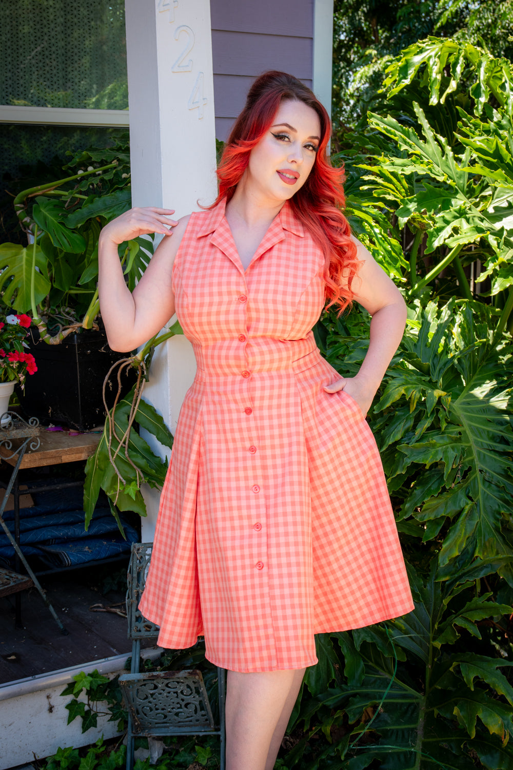Betty Lou Dress - Peach Tonal Gingham*sale
