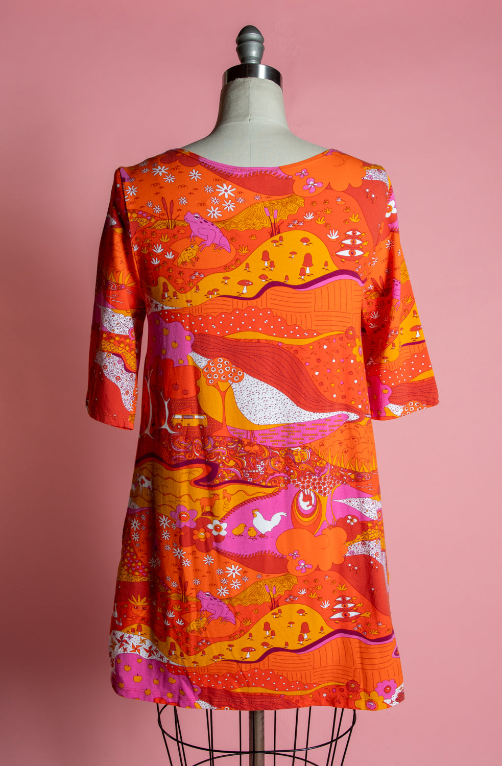 Knit Tunic 3/4 Sleeve - Groovy Landscape, Orange