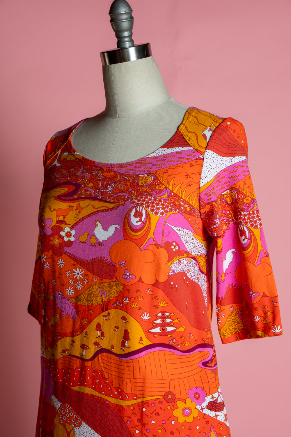 Knit Tunic 3/4 Sleeve - Groovy Landscape, Orange