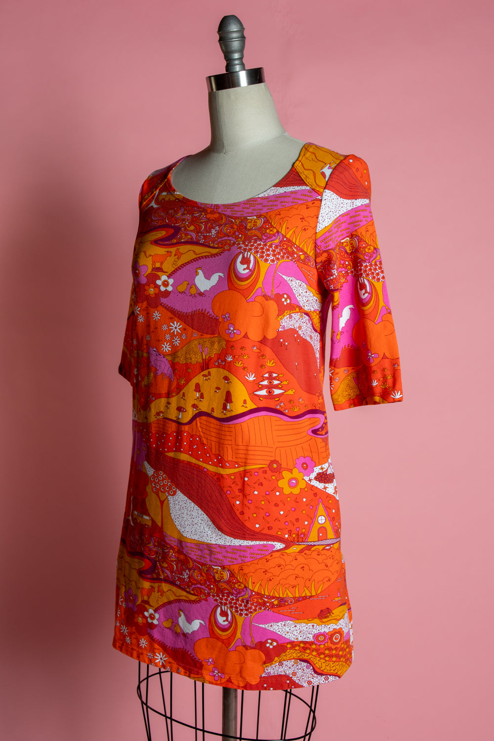 Knit Tunic 3/4 Sleeve - Groovy Landscape, Orange