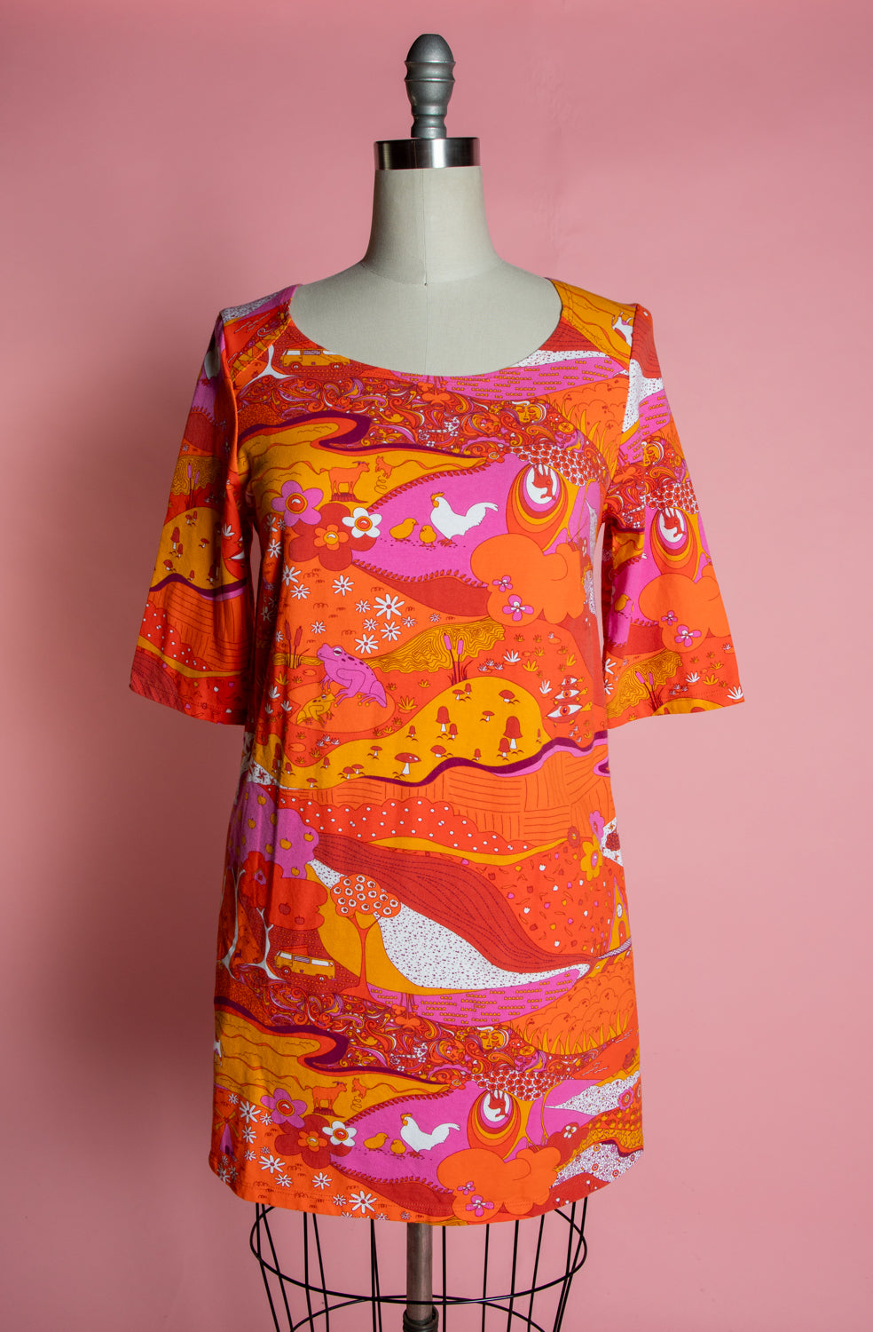 Knit Tunic 3/4 Sleeve - Groovy Landscape, Orange
