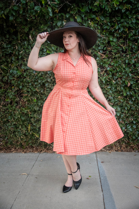 Betty Lou Dress - Peach Tonal Gingham*sale