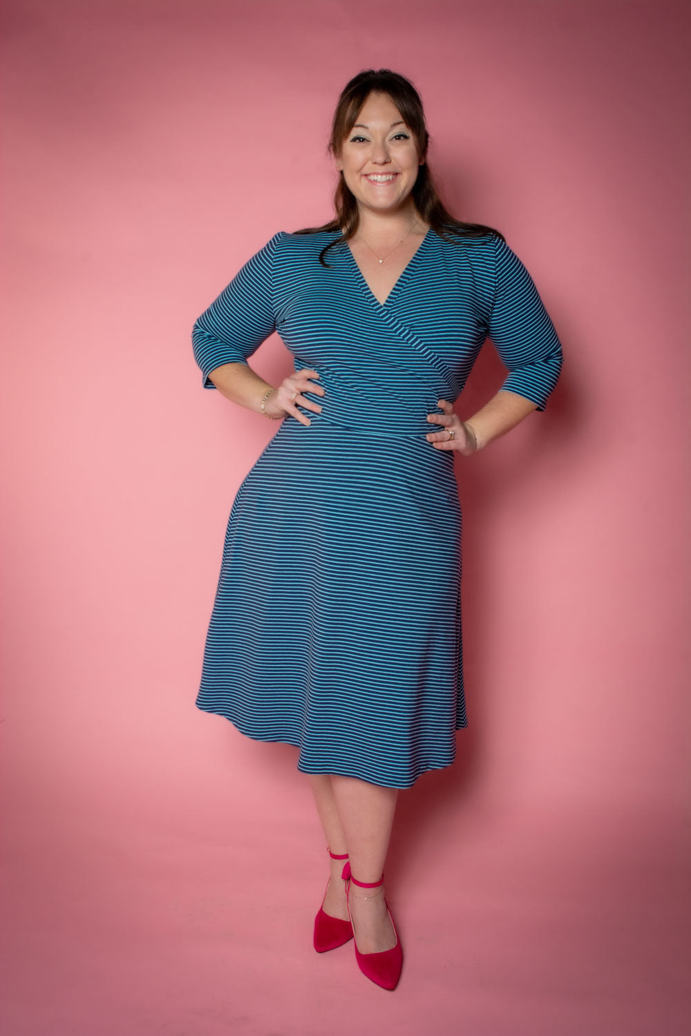 Joanie Knit Dress 3/4 Sleeve - Blue + Navy Stripe *sale