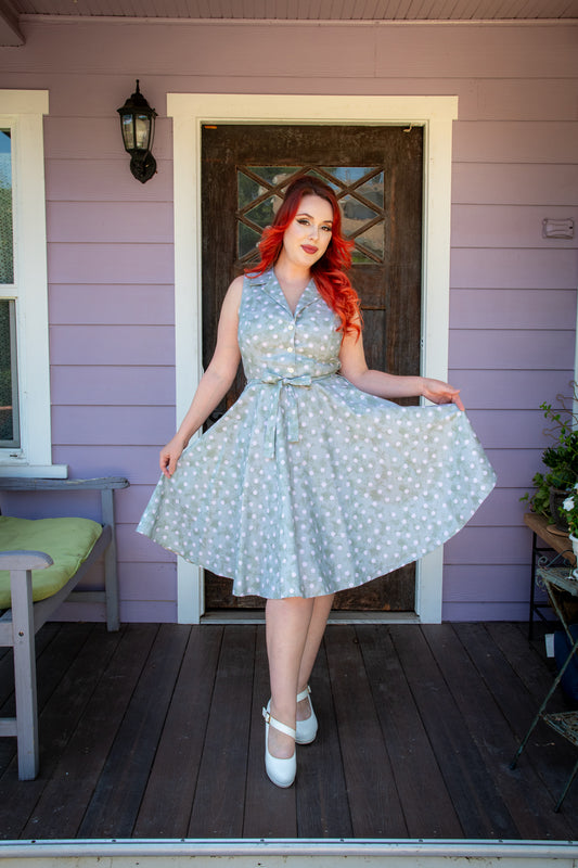 Staci Dress- Watercolor Dot, Sage *sale