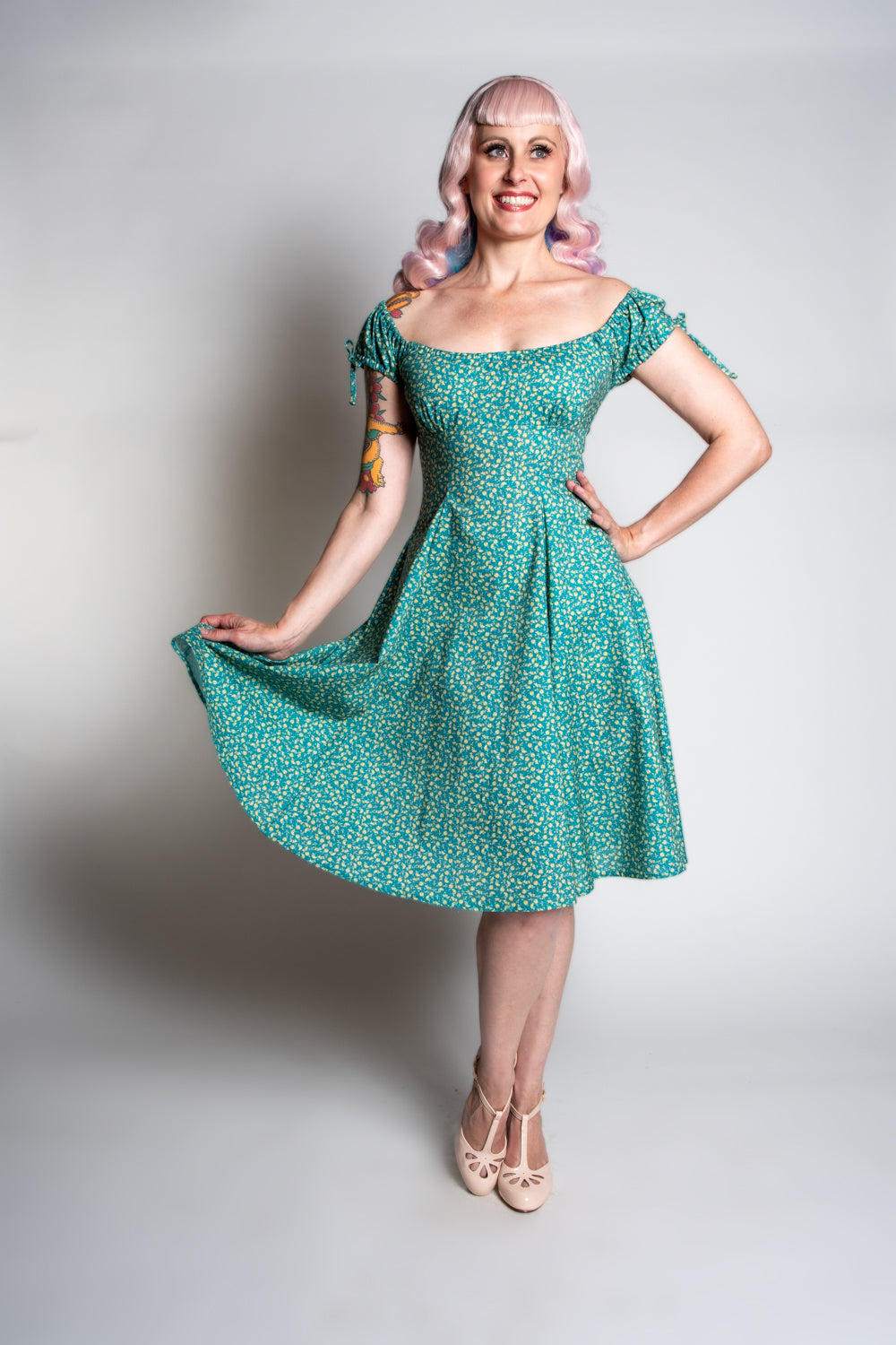 Hilda Dress - Little Flowers, Green Heart of Haute Hilda Dress - Little Flowers, Green Heart of Haute