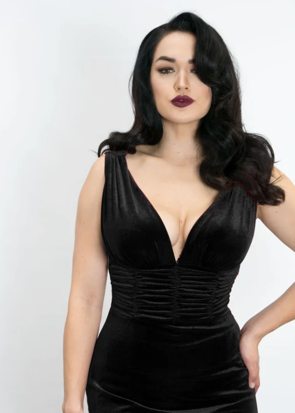 Formal Athena Gown Dress - Stretch Velvet, Black
