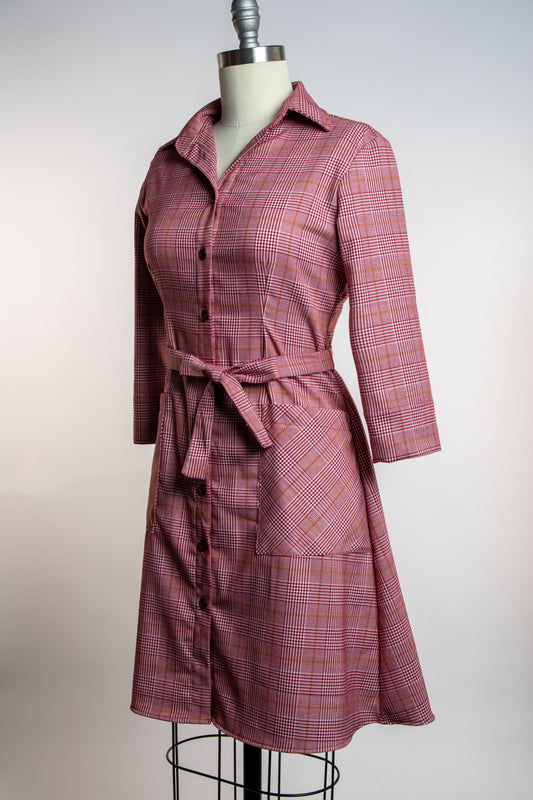 Shirt Dress - Burgundy Plaid