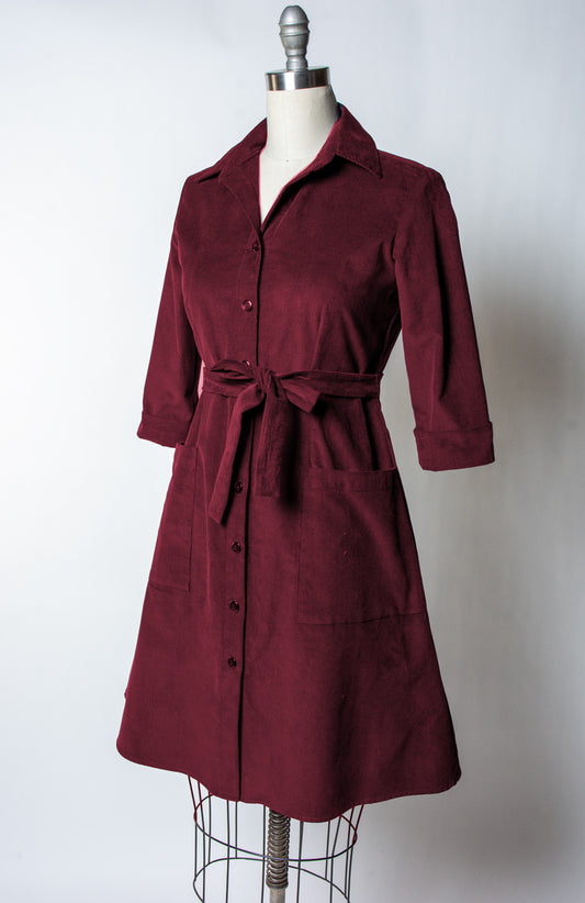 Shirt Dress - Corduroy, Burgundy *sale