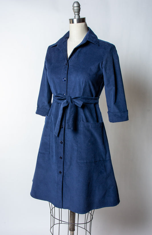 Shirt Dress - Corduroy, Navy *sale
