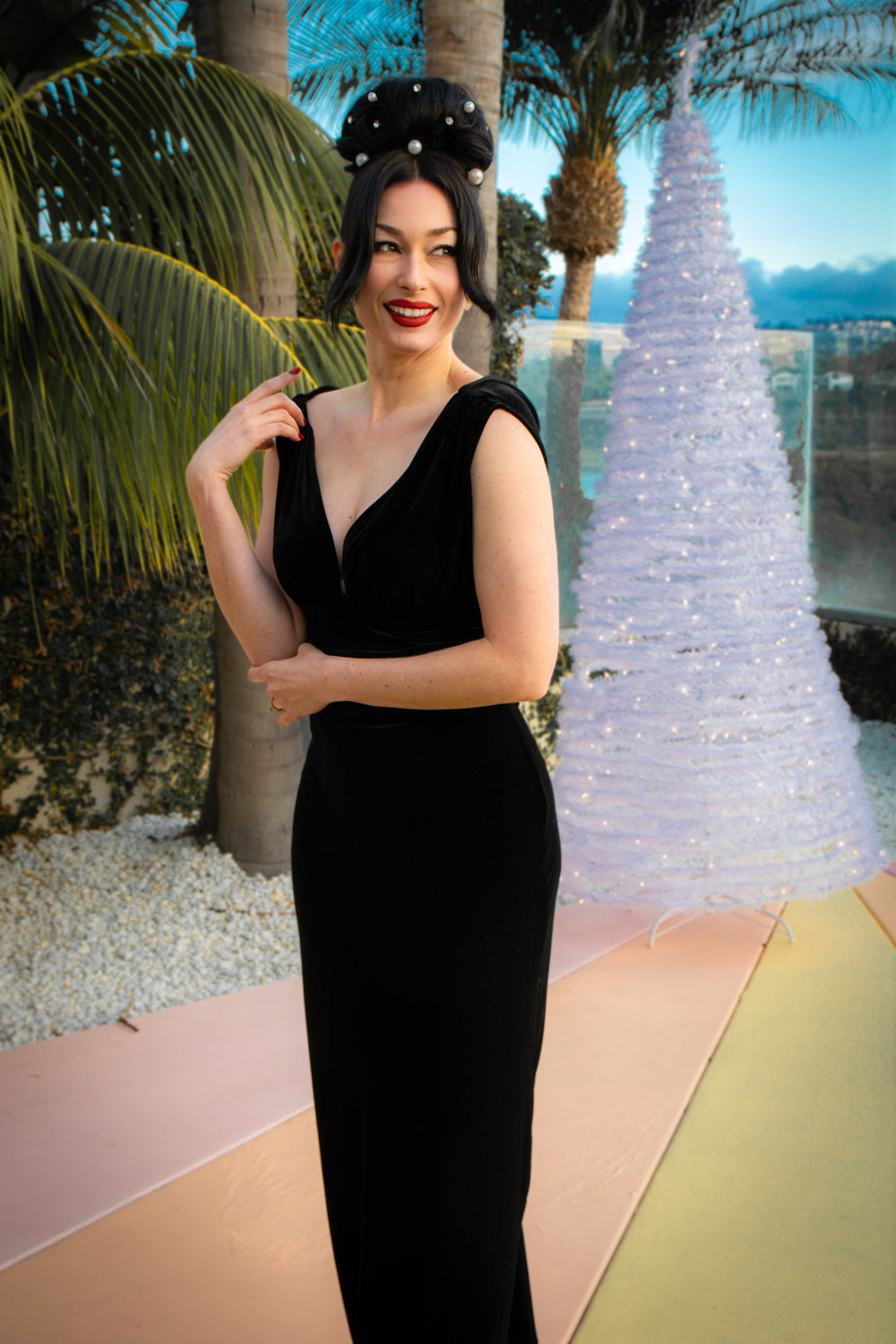 Formal Athena Gown Dress - Stretch Velvet, Black