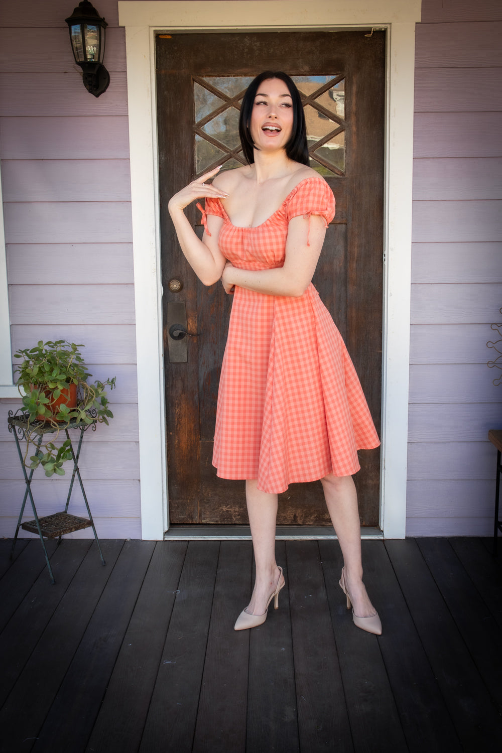 Hilda Dress - Peach Tonal Gingham