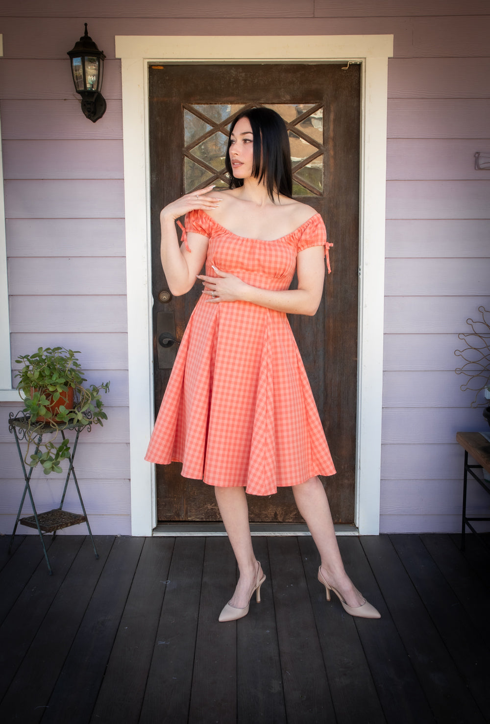 Hilda Dress - Peach Tonal Gingham