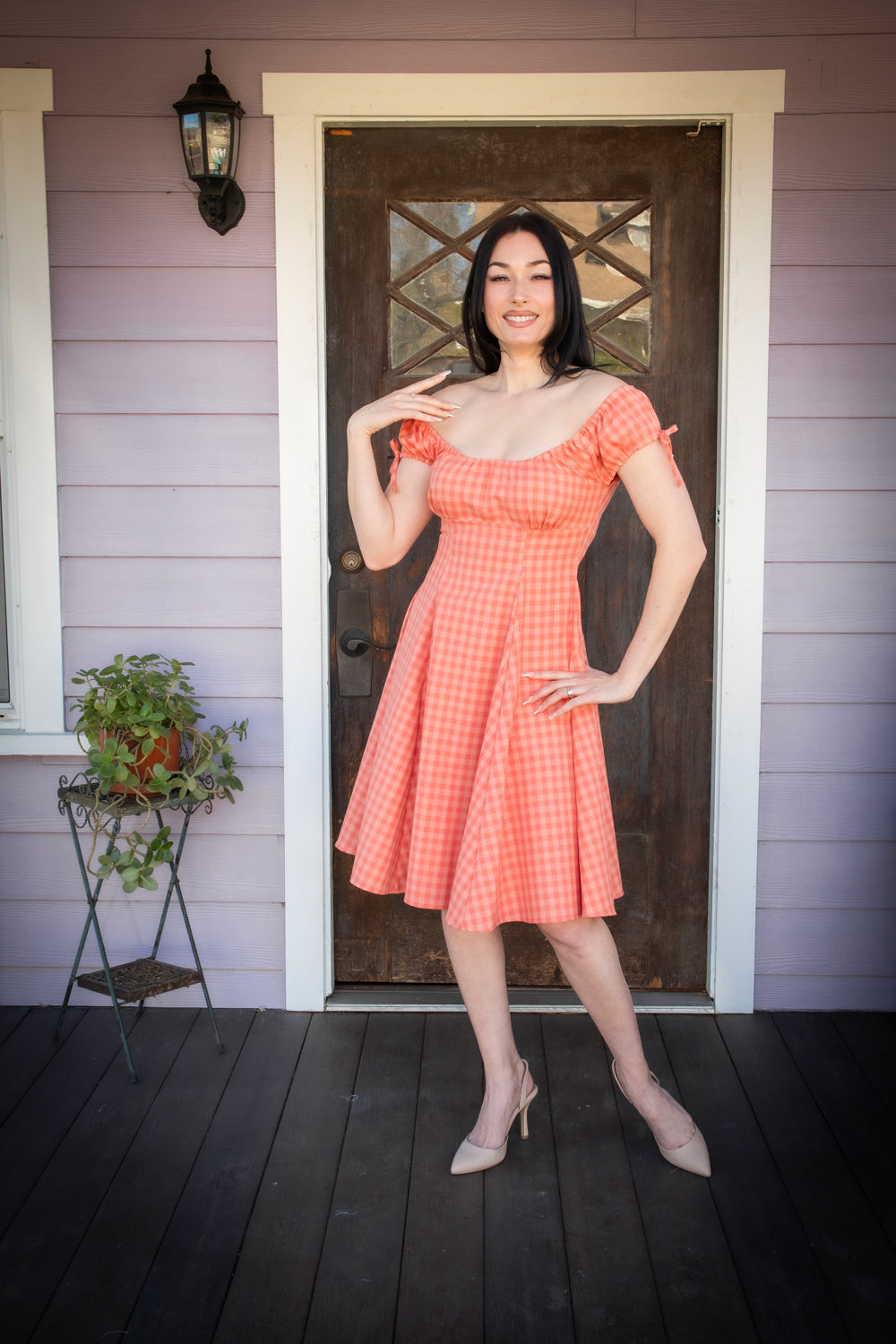 Hilda Dress - Peach Tonal Gingham
