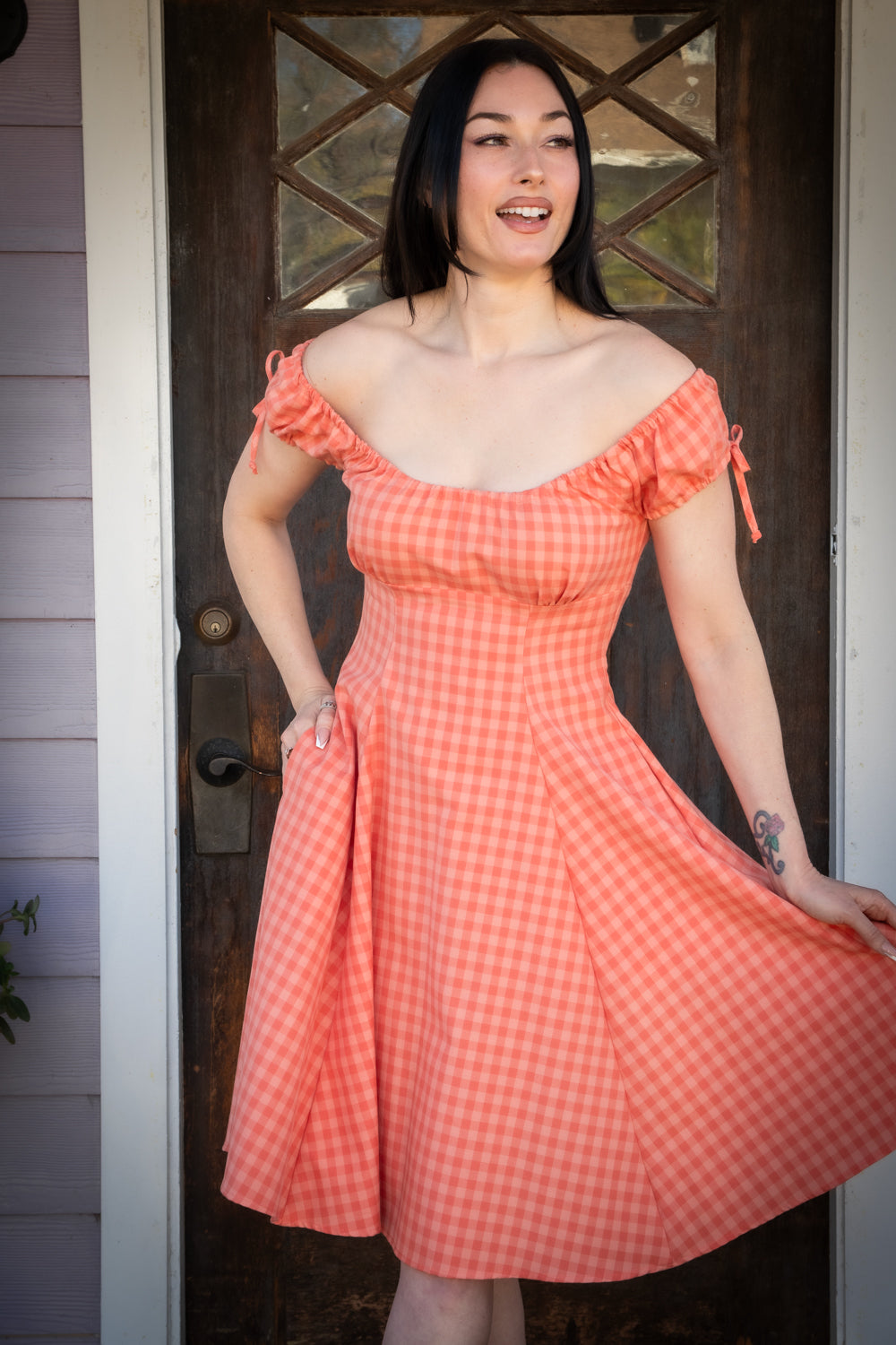 Hilda Dress - Peach Tonal Gingham