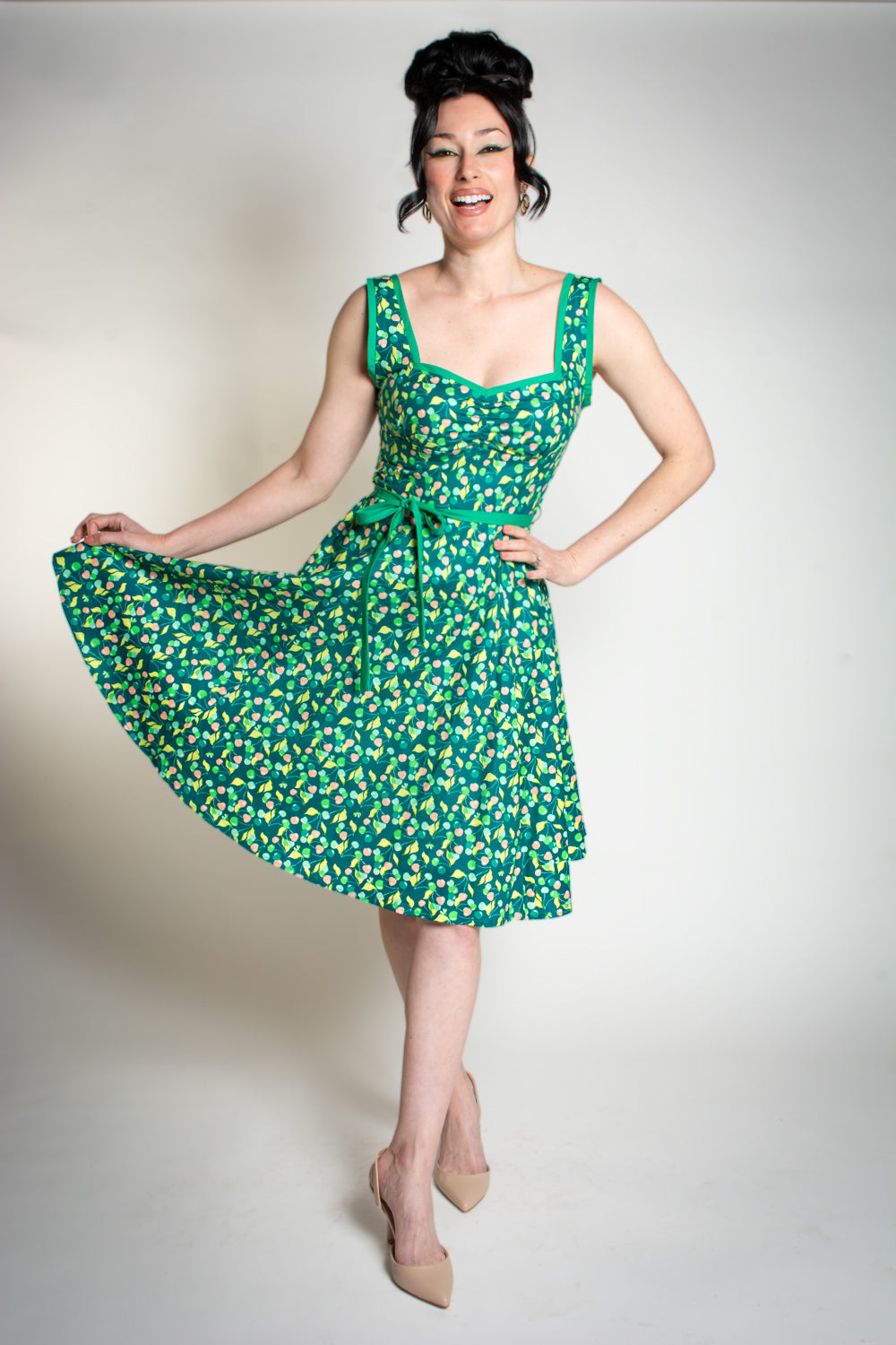 Sadie Dress- Green Cherries